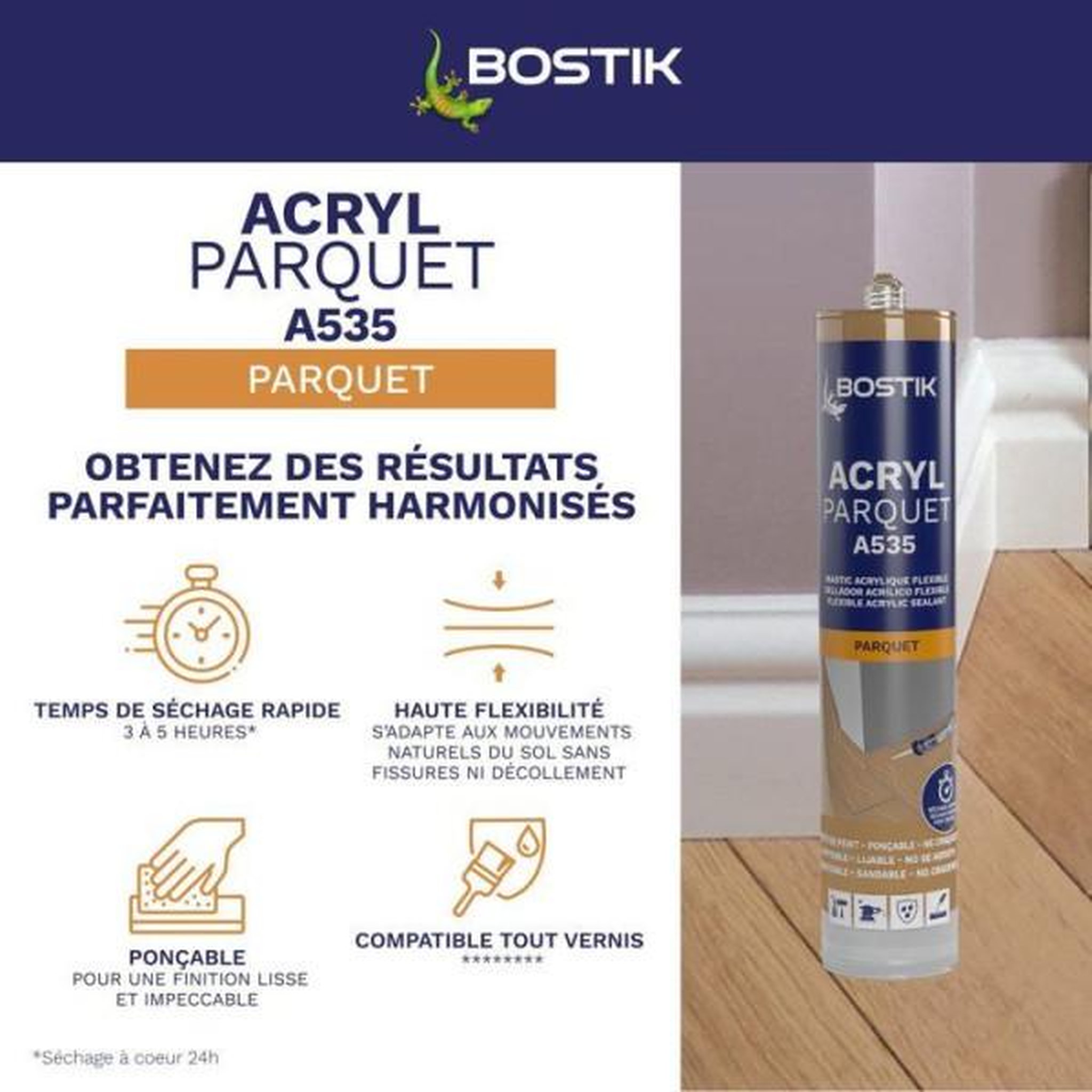 Voir la diapositive 3 : Bostik Mastic acrylique - BOSTIK - Joint Acryl Parquet - Compatible tous vernis - Chene foncé - 300 ml