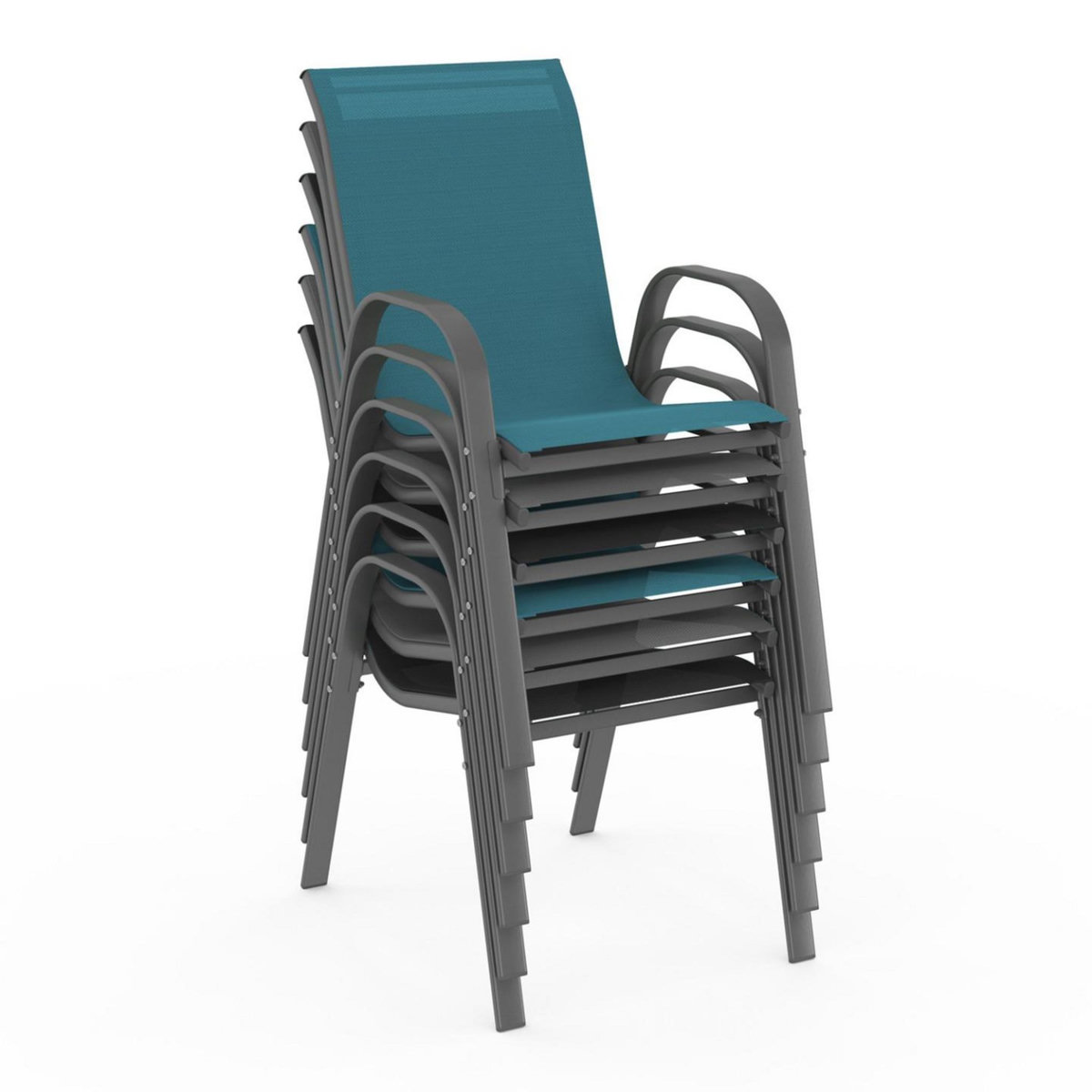 ID MARKET Lot de 6 chaises de jardin LYMA métal et textilène empilables gris, noir et bleu