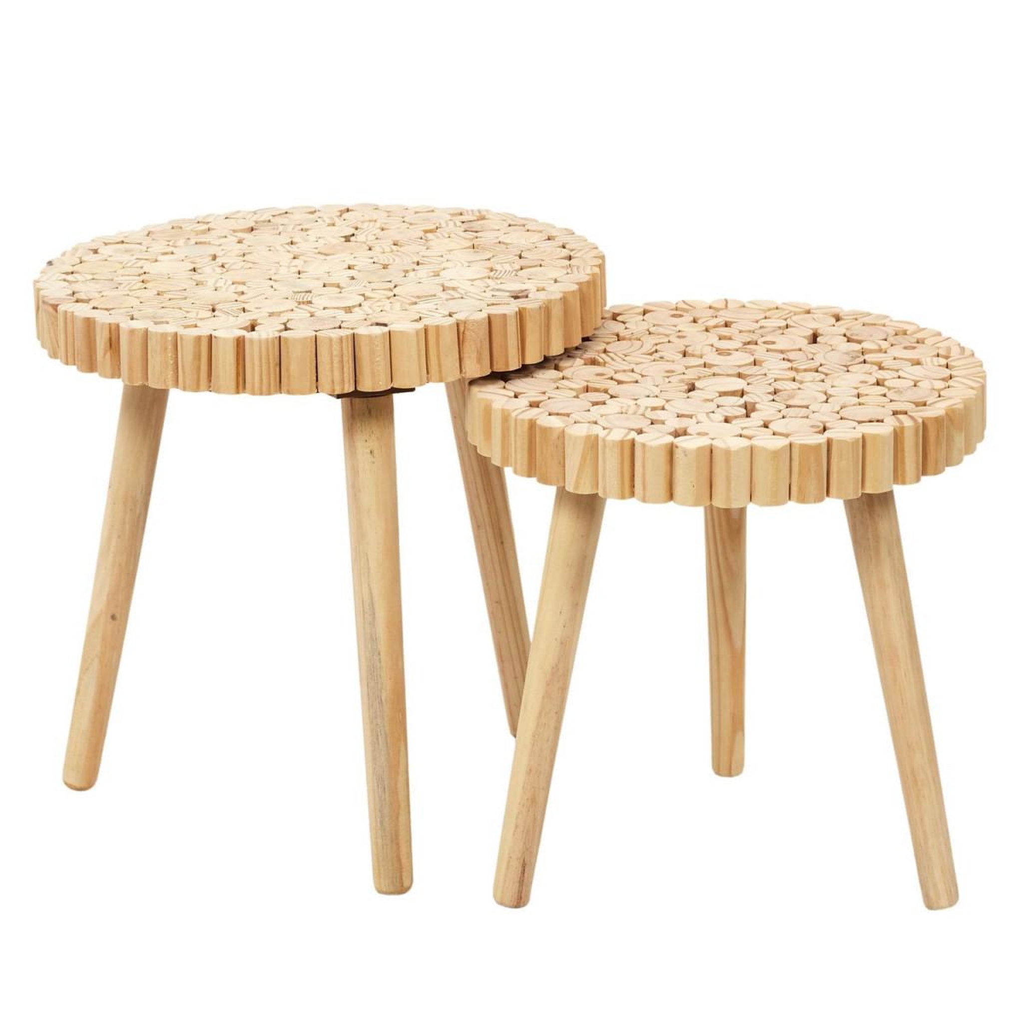 The Home Deco Factory Lot de 2 tables gigognes  rondin  40cm naturel