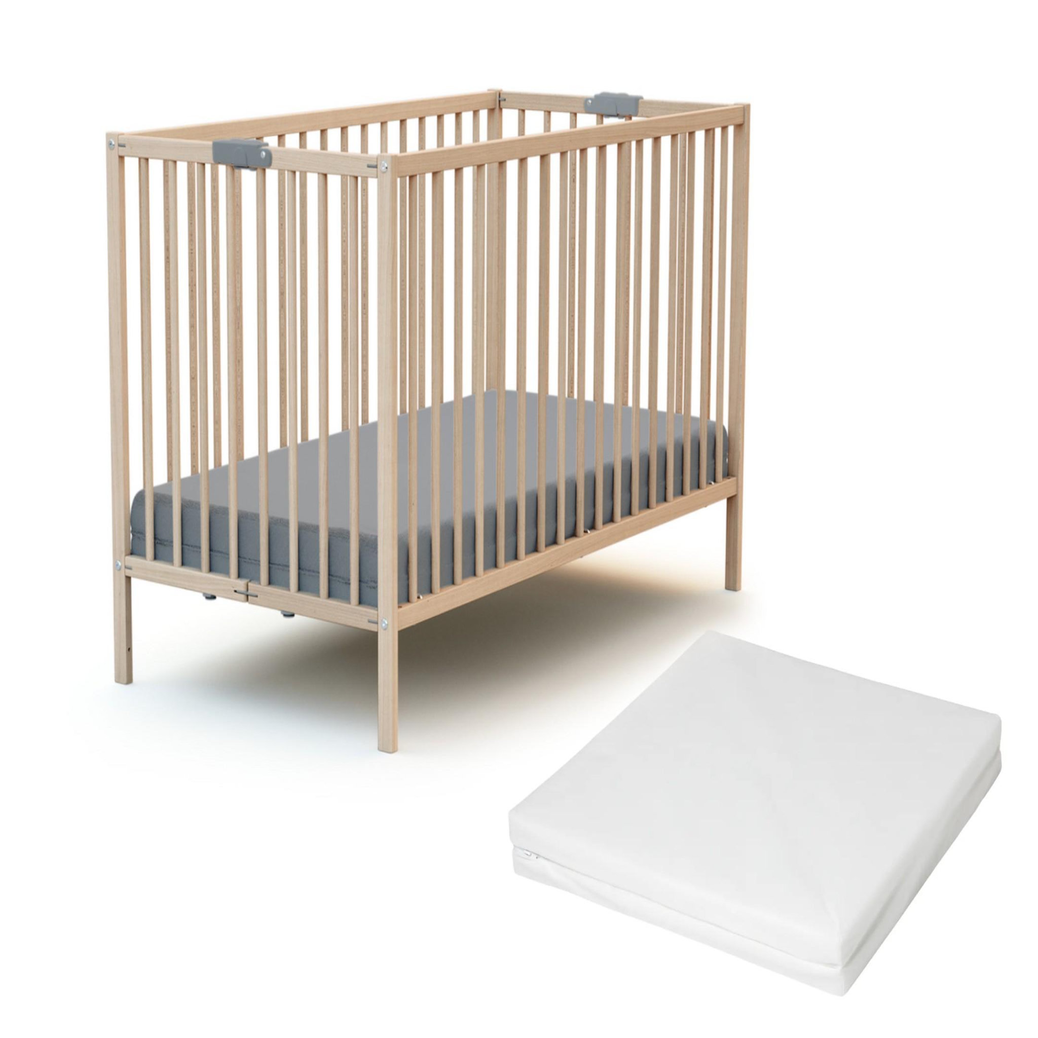 Voir la diapositive 1 : WEBABY Lit bébé pliant en bois avec matelas 60 x 120 cm FLEX