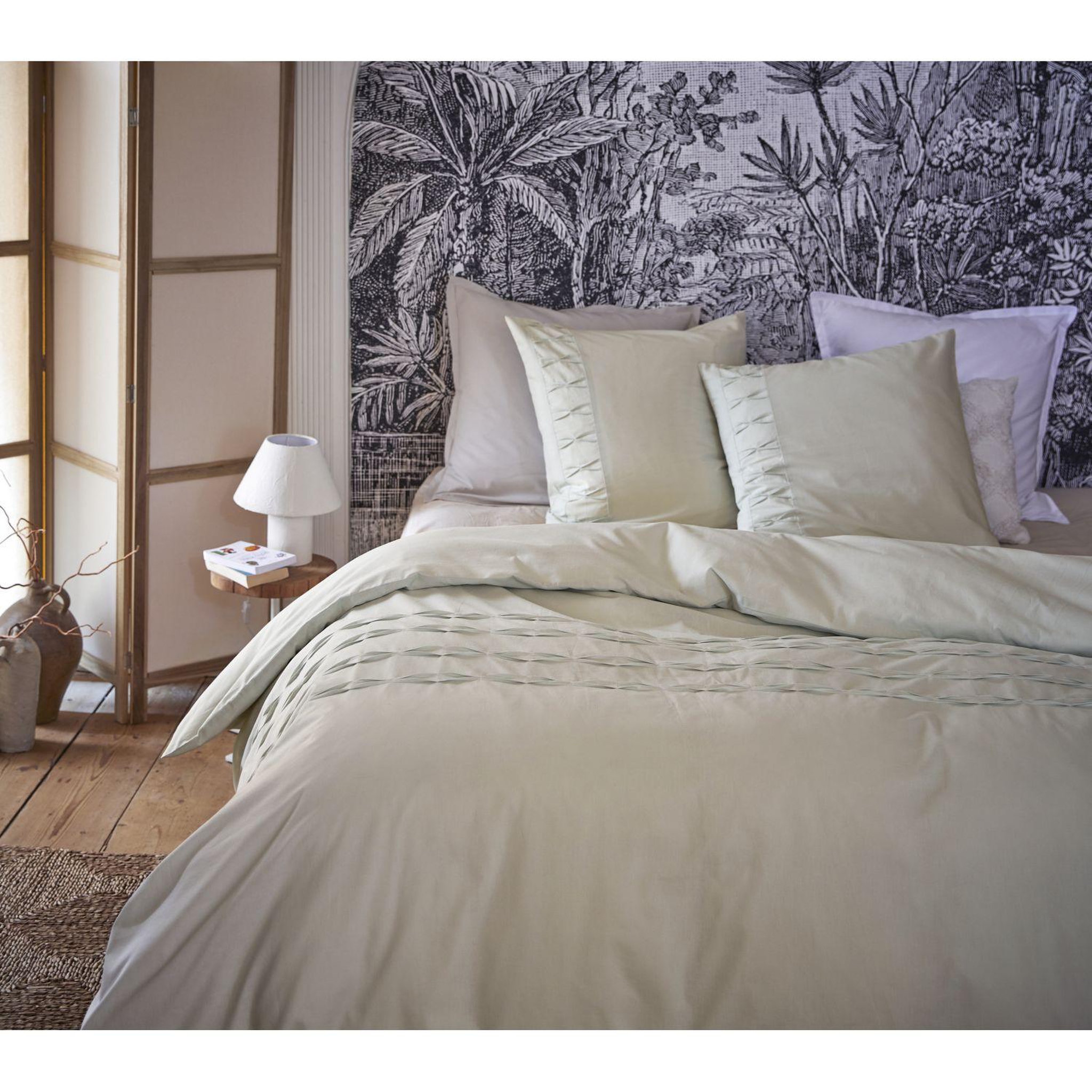 Voir la diapositive 1 : ACTUEL Parure housse de couette brodée en coton 57 fils FLOCON