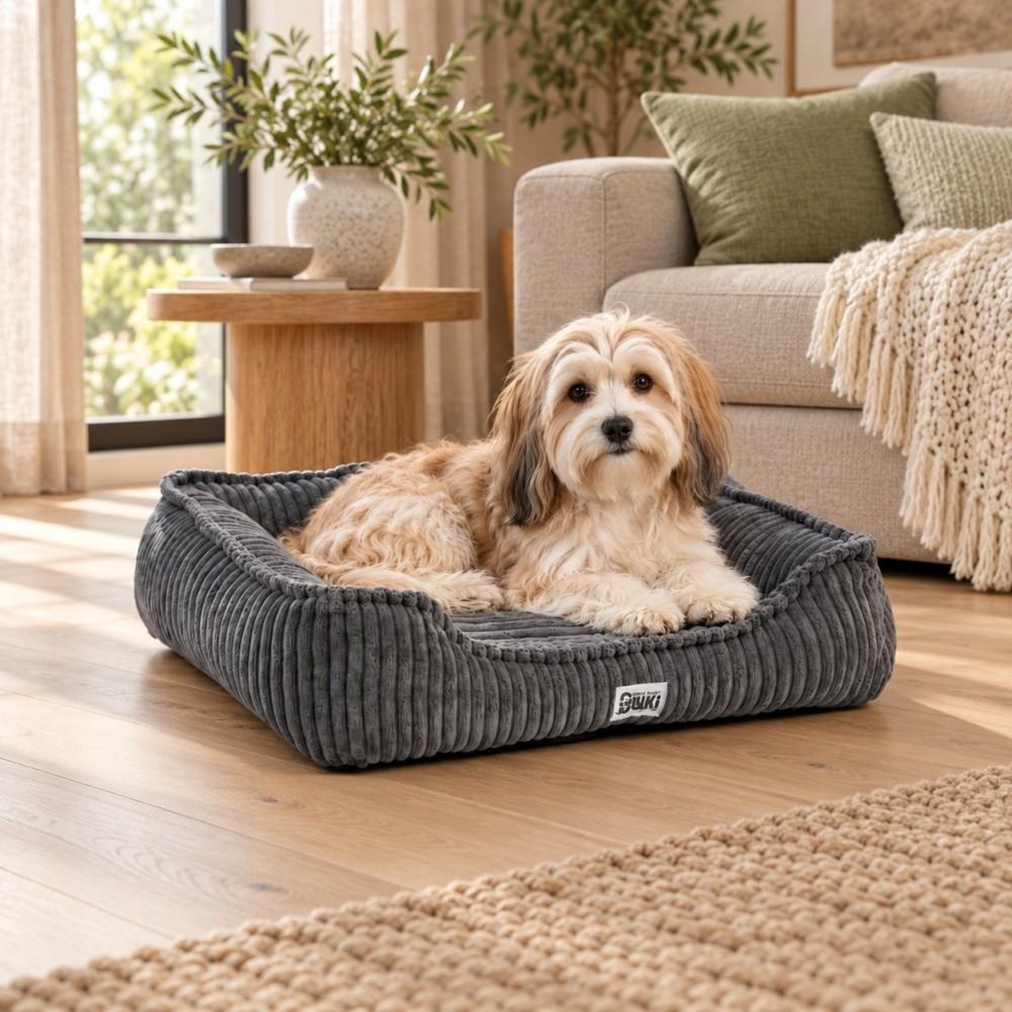 Voir la diapositive 3 : MON AMI LUKI MON AMI LUKI - Panier rectangulaire antiderapant velours cotelee couleur gris pour chien