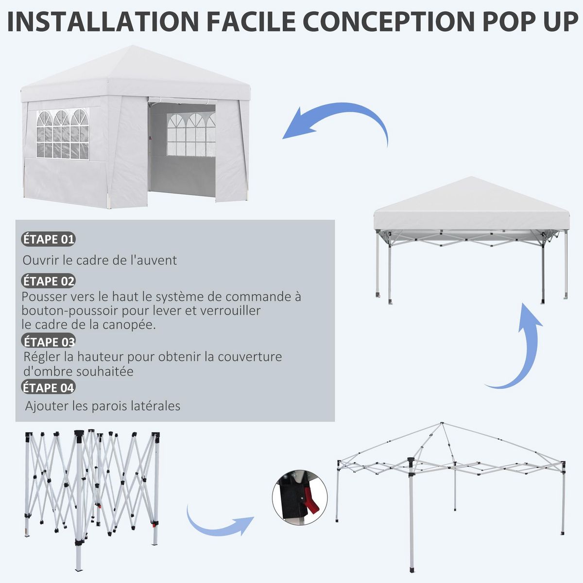 OUTSUNNY Tonnelle barnum pop-up 3 x 3 x 2,75 m anti-UV 30+ sac transport et lestage inclus blanc