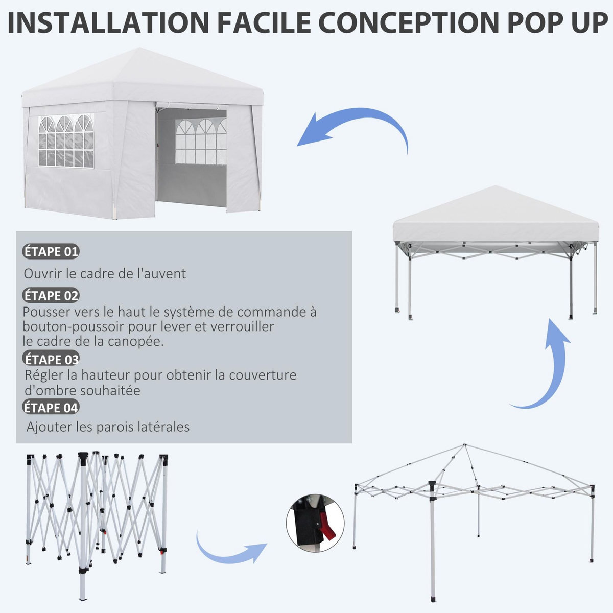 OUTSUNNY Tonnelle barnum pop-up 3 x 3 x 2,75 m anti-UV 30+ sac transport et lestage inclus blanc