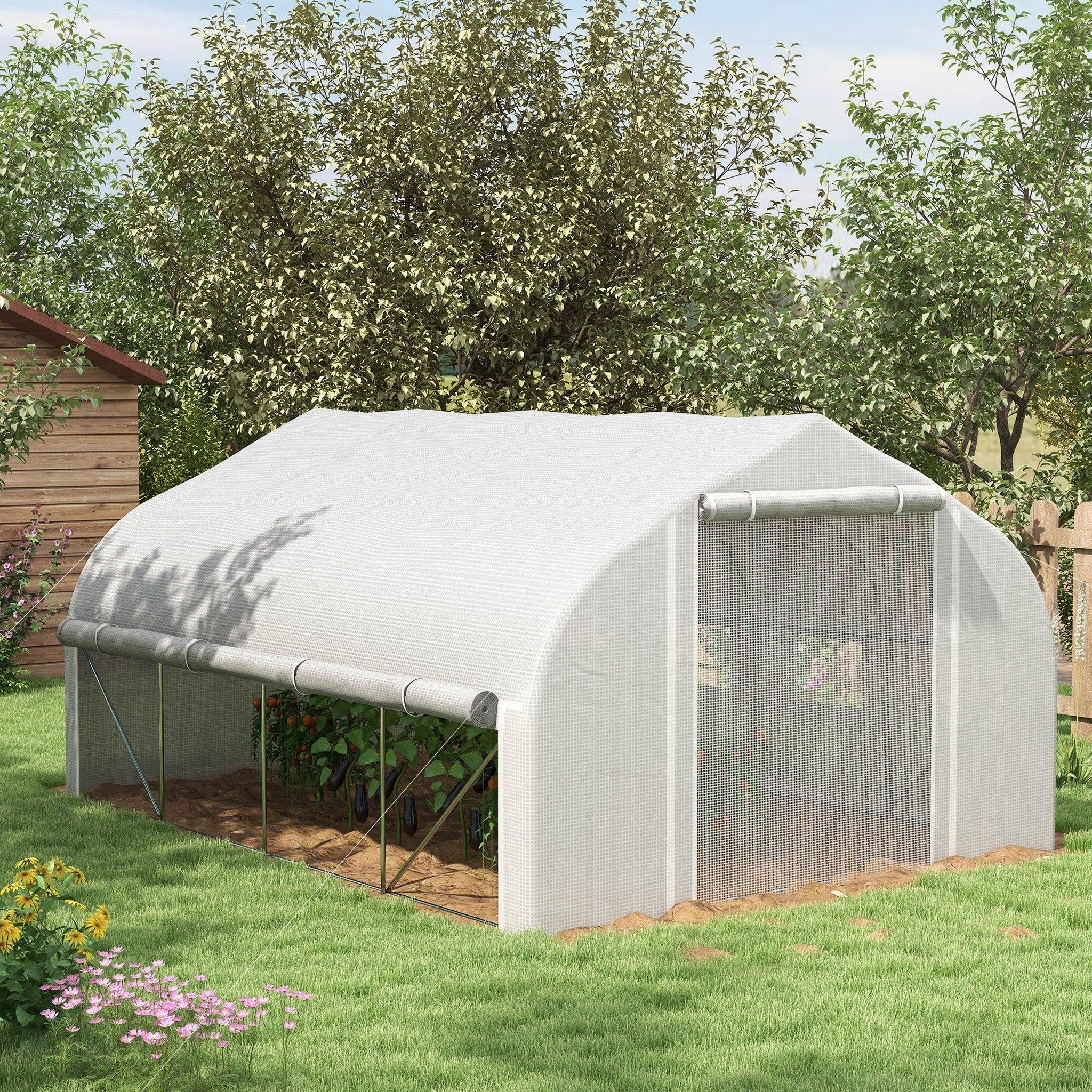 Voir la diapositive 4 : OUTSUNNY Serre tunnel de jardin 12 m² bâche pe haute densité 140 g/m² blanc