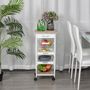 Voir la diapositive 2 : HOMCOM Chariot de service desserte de cuisine à roulettes panier + 2 plateaux amovibles, tiroir, étagère MDF chêne clair bois pin