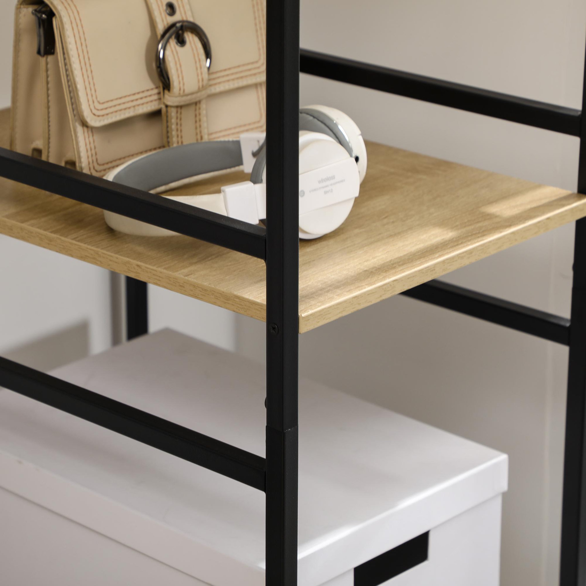 Voir la diapositive 5 : HOMCOM Penderie portant à vêtements style industriel en métal avec tringle et 4 étagères - dim. 100L x 46L x 170,5H cm - métal aspect chêne clair