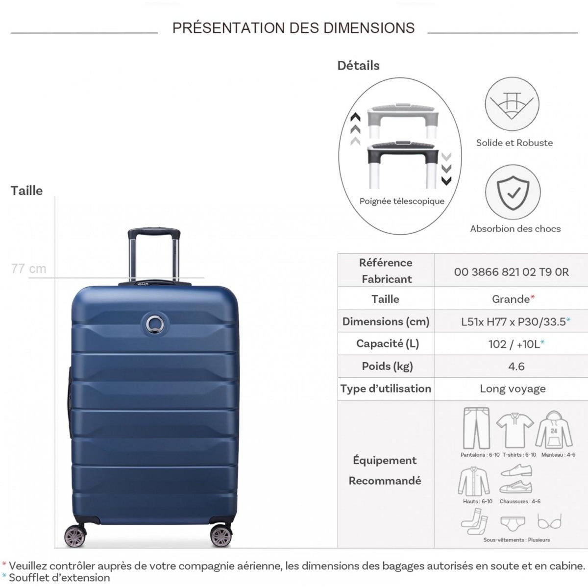 Delsey Grande valise rigide Air Armour TSA Polycarbonate 77cm