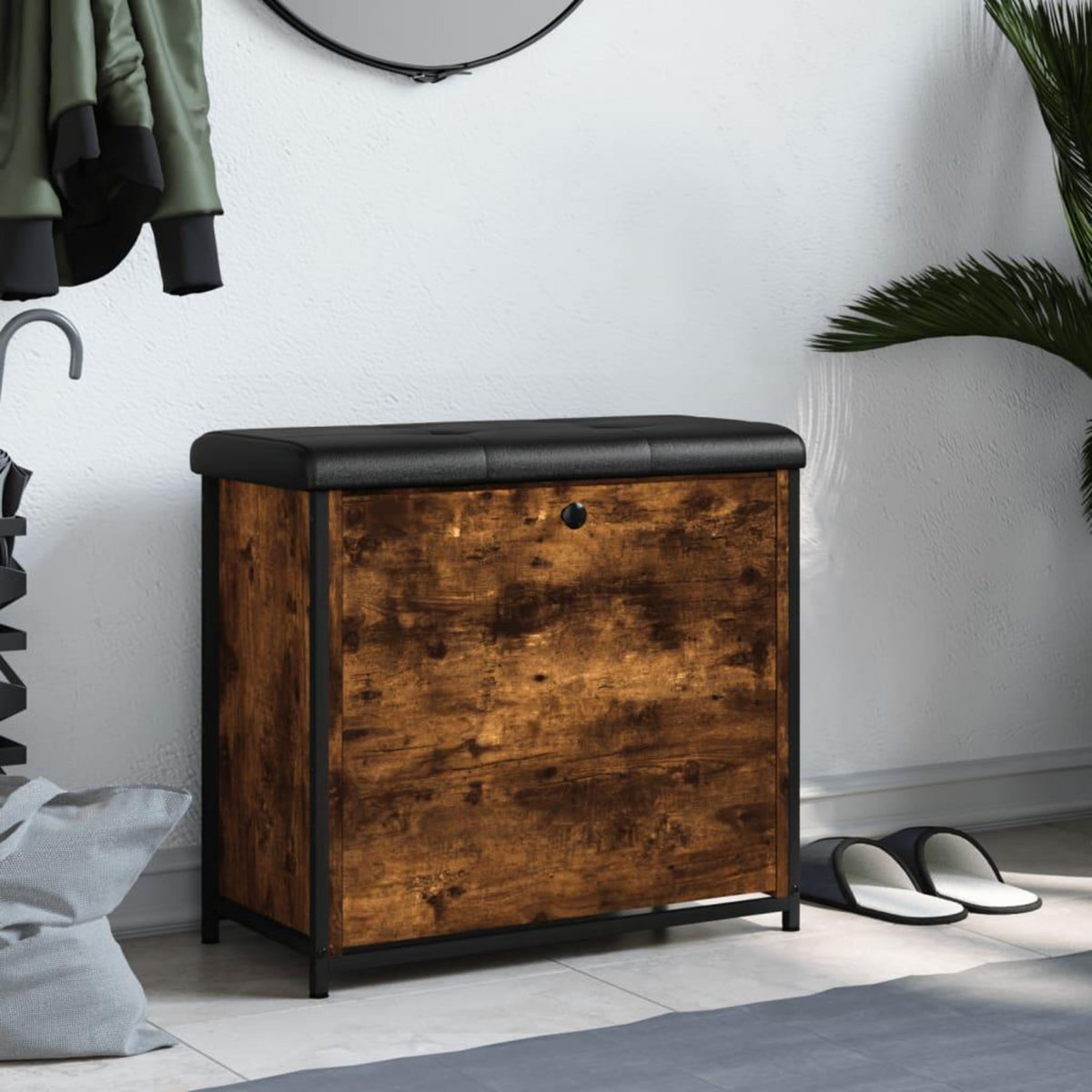 VIDAXL Banc a chaussures avec tiroir rabattable chene fume 62x32x56 cm