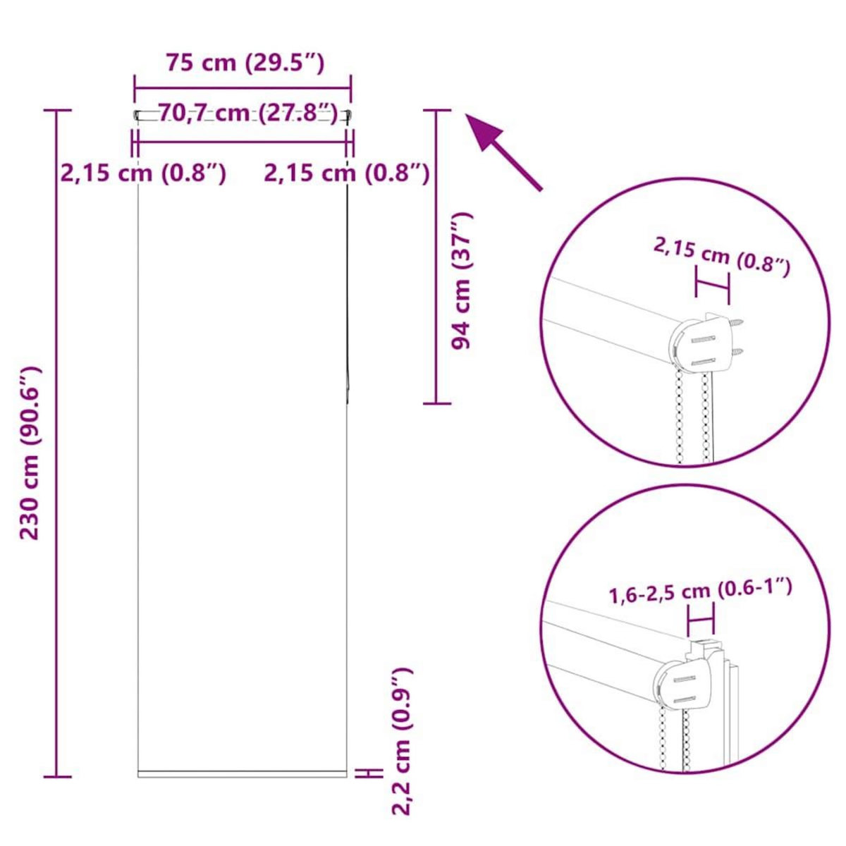 VIDAXL Store enrouleur occultant largeur du tissu 70,7 cm polyester