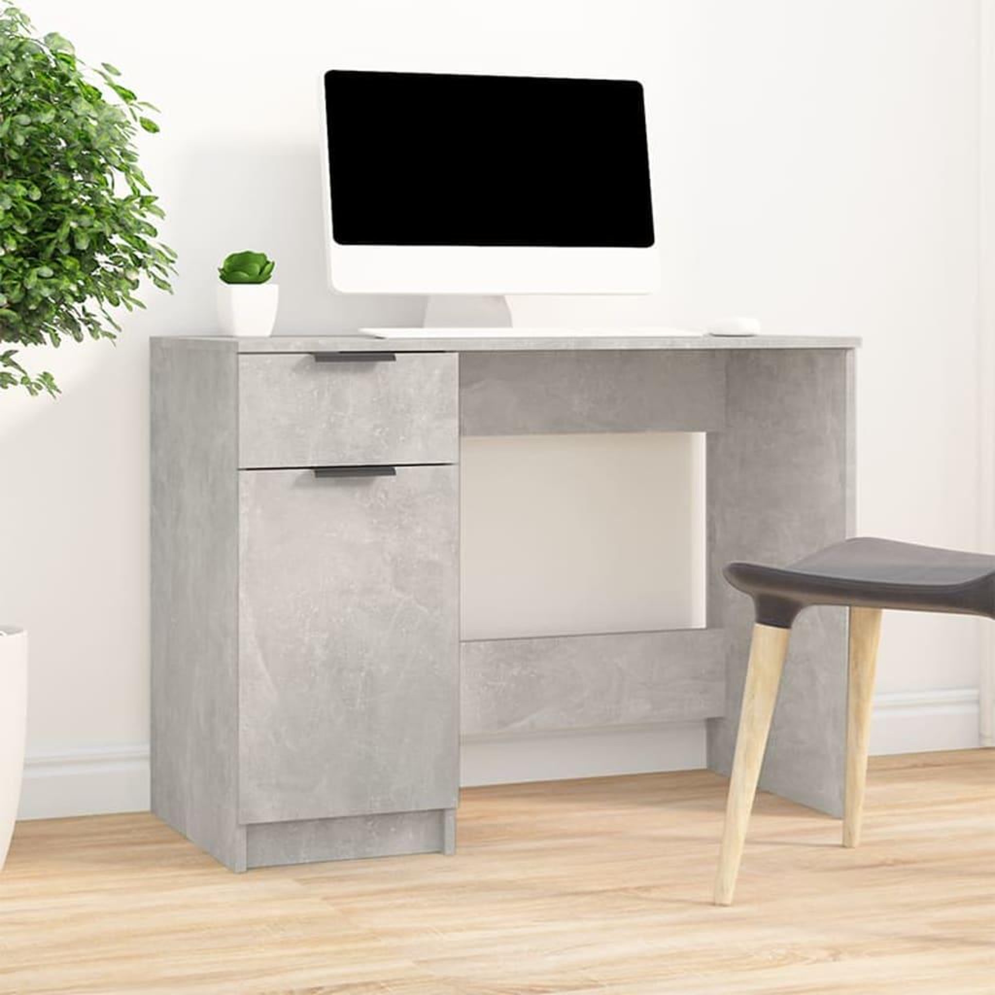 Voir la diapositive 1 : VIDAXL Bureau Gris beton 100x50x75 cm Bois d'ingenierie