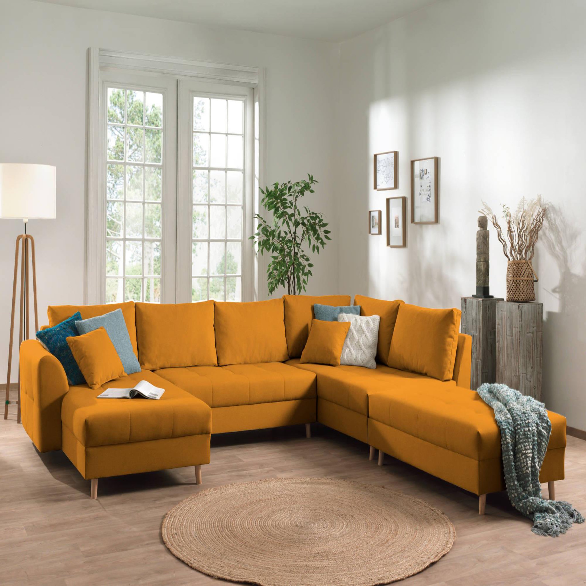 Voir la diapositive 4 : LISA DESIGN Rune - canapé panoramique - avec pouf d'appoint - 7 places - style scandinave - droit
