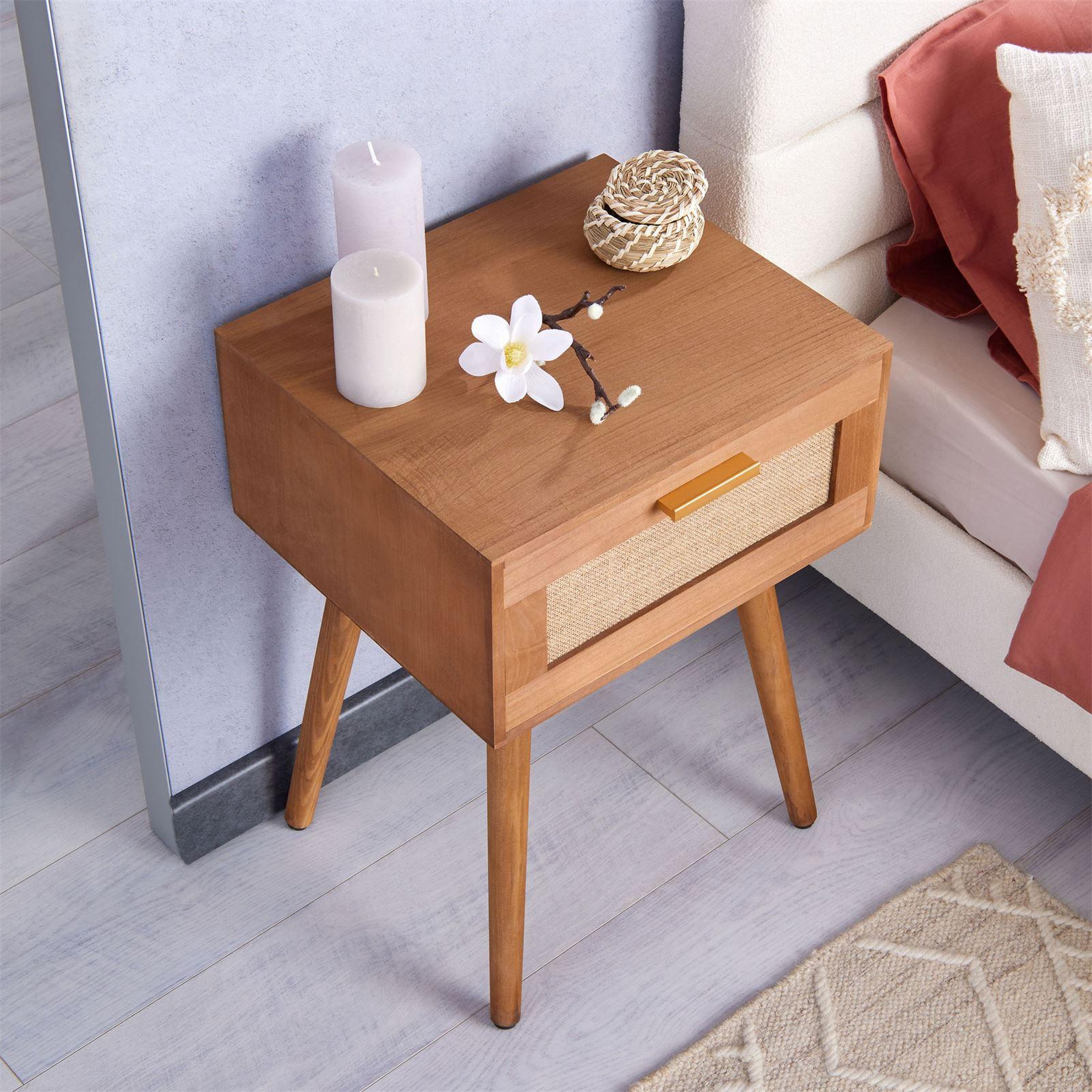 Voir la diapositive 5 : IDIMEX Table de chevet kiran 1 tiroir, en bois et lin