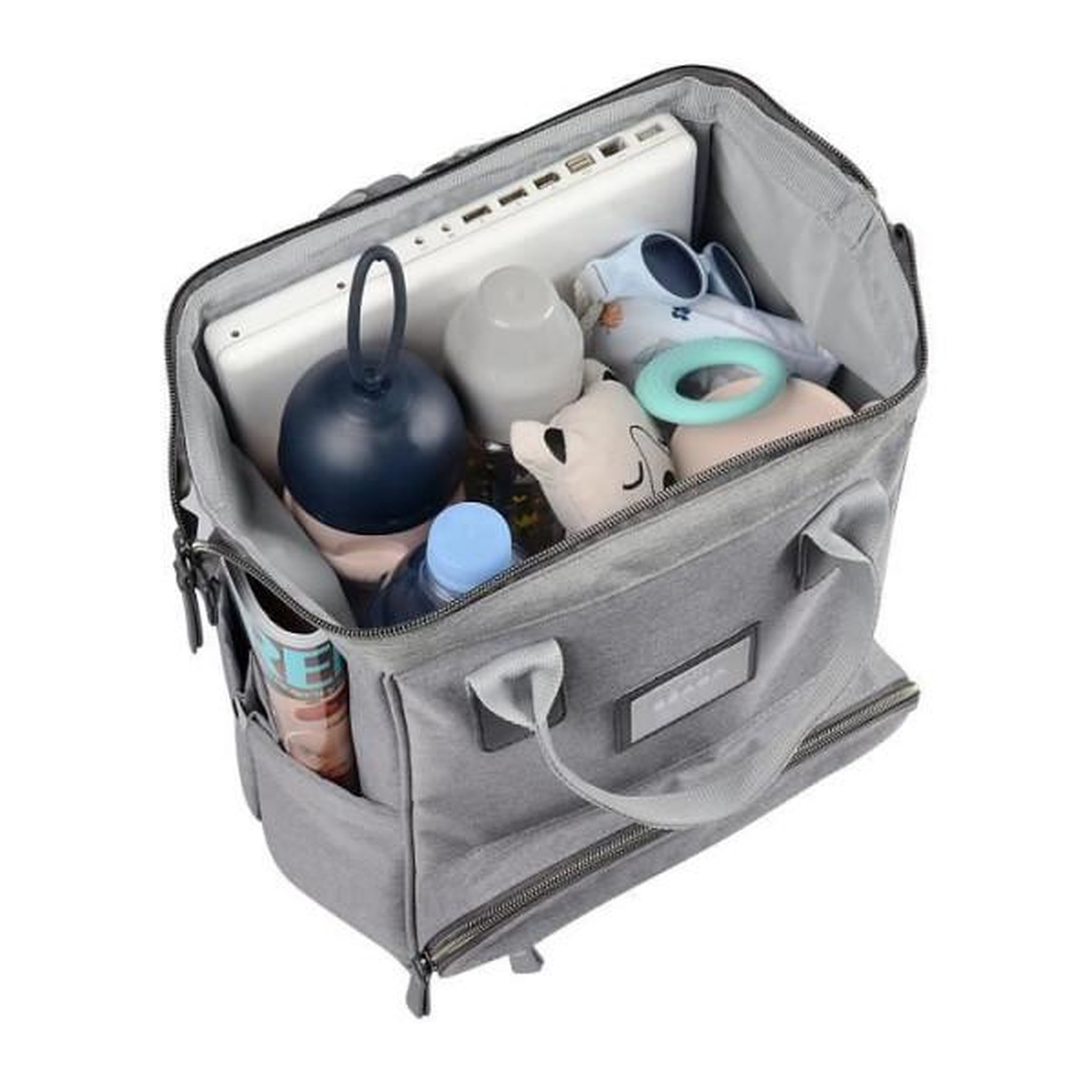 Voir la diapositive 3 : MARKET24 BEABA Sac a Dos a Langer pour Bébé Wellington, Grande capacité de rangement, Tapis a langer inclus, Grande ouverture, Gris
