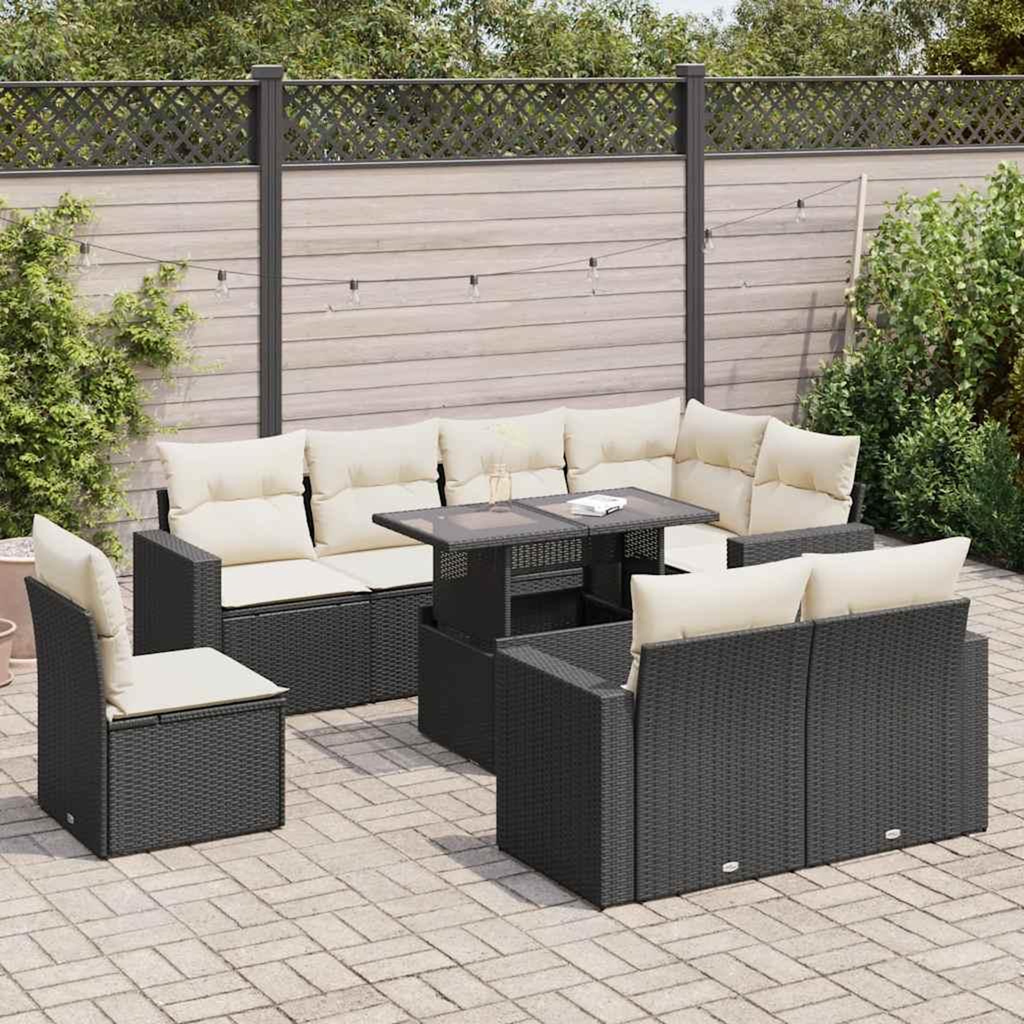 VIDAXL Salon de jardin 9 pcs avec coussins noir resine tressee