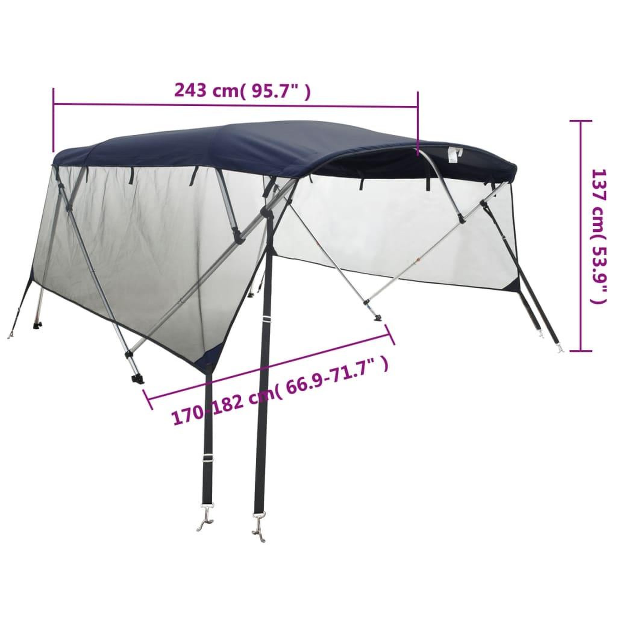 Voir la diapositive 6 : VIDAXL Toit bimini a 4 arceaux parois en maille 243x(170-182)x137 cm