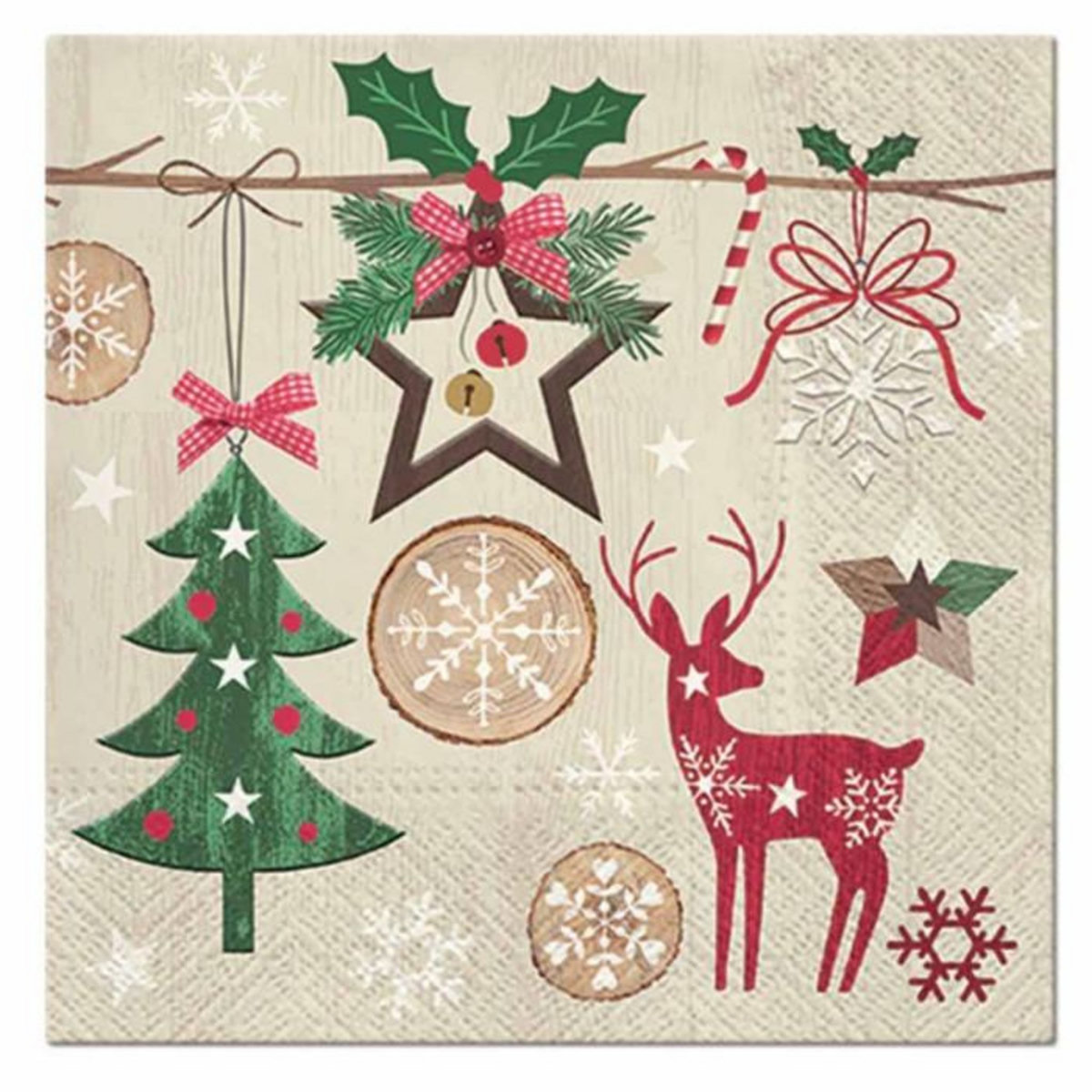 Paris Prix Lot de 20 Serviettes en Papier  Noël Rustique  33x33cm Naturel