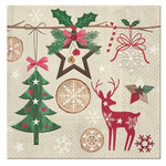 Paris Prix Lot de 20 Serviettes en Papier  Noël Rustique  33x33cm Naturel