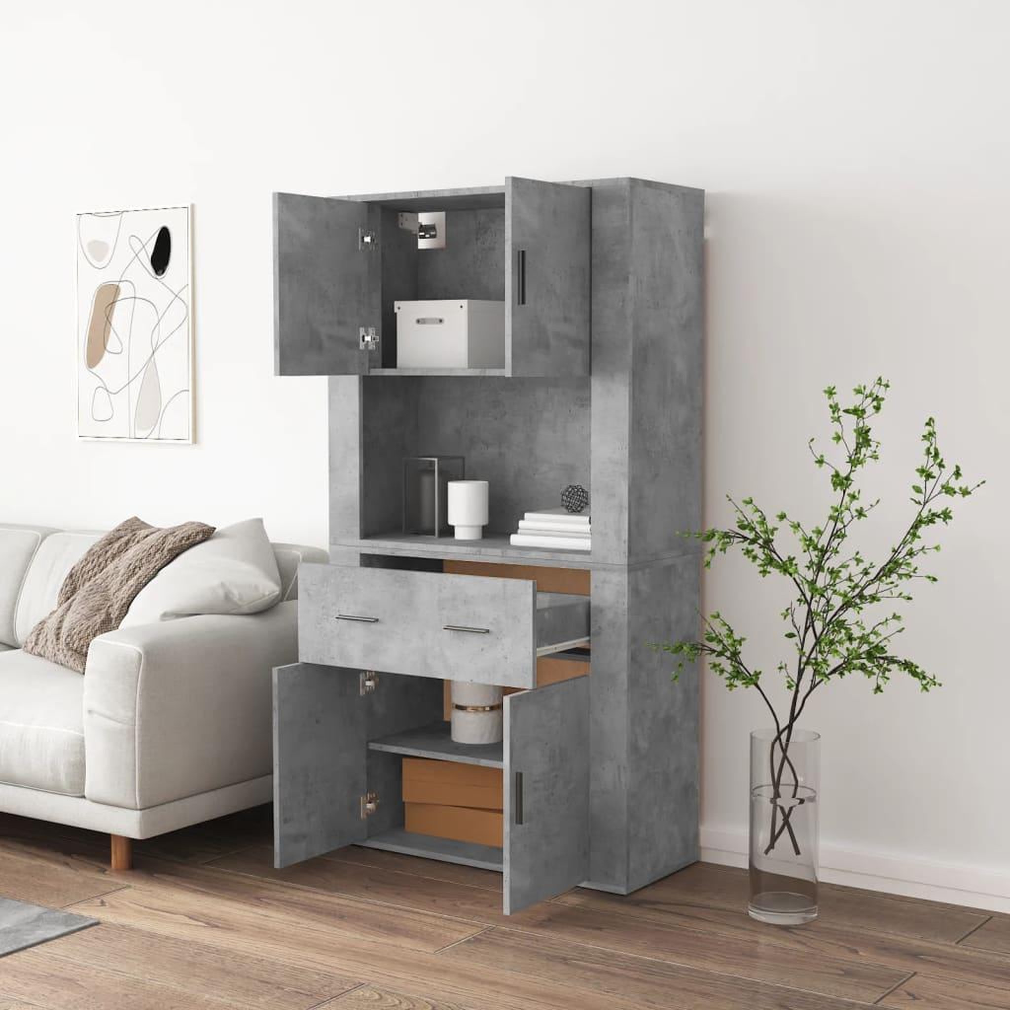Voir la diapositive 3 : VIDAXL Buffet haut Gris beton Bois d'ingenierie