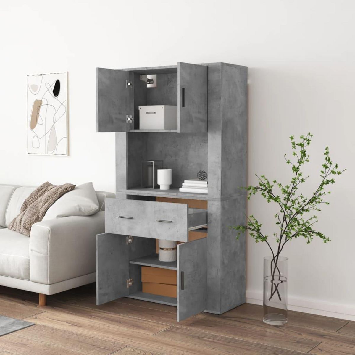 VIDAXL Buffet haut Gris beton Bois d'ingenierie