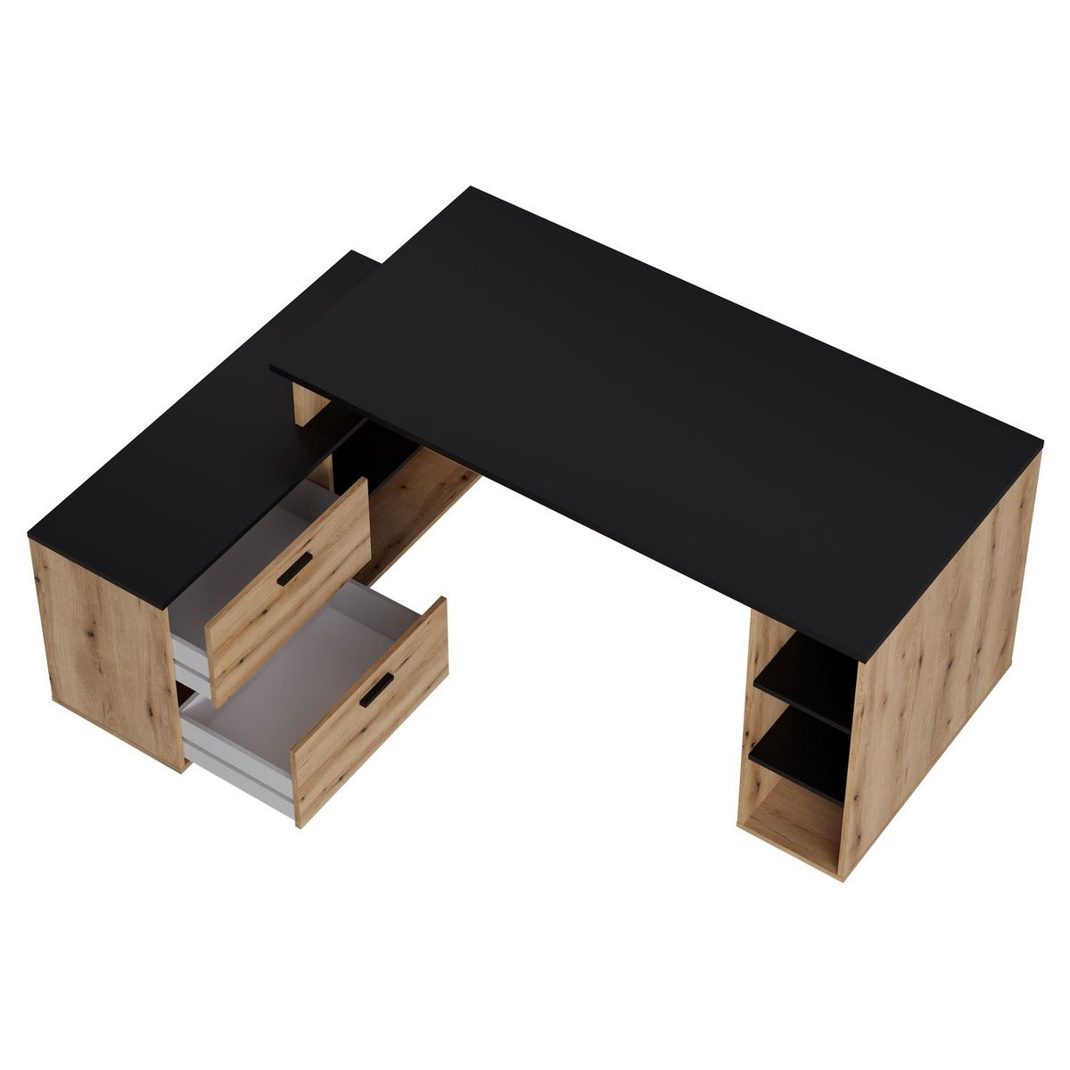 Bureau d'angle 3 tiroirs et rangements L183cm ESTEBAN