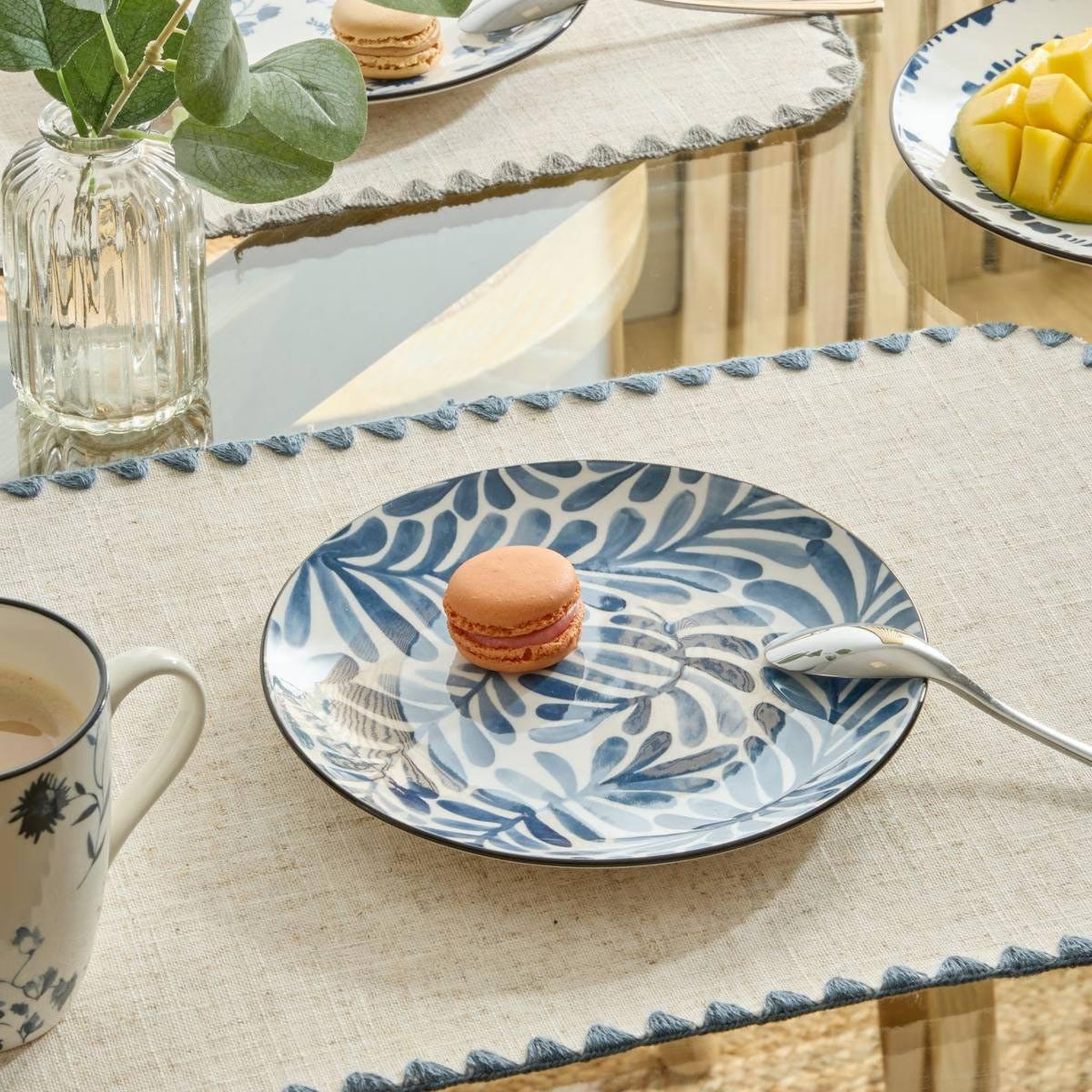 Voir la diapositive 2 : SECRET DE GOURMET Lot de 6 assiettes à dessert  umami feuille  19cm bleu