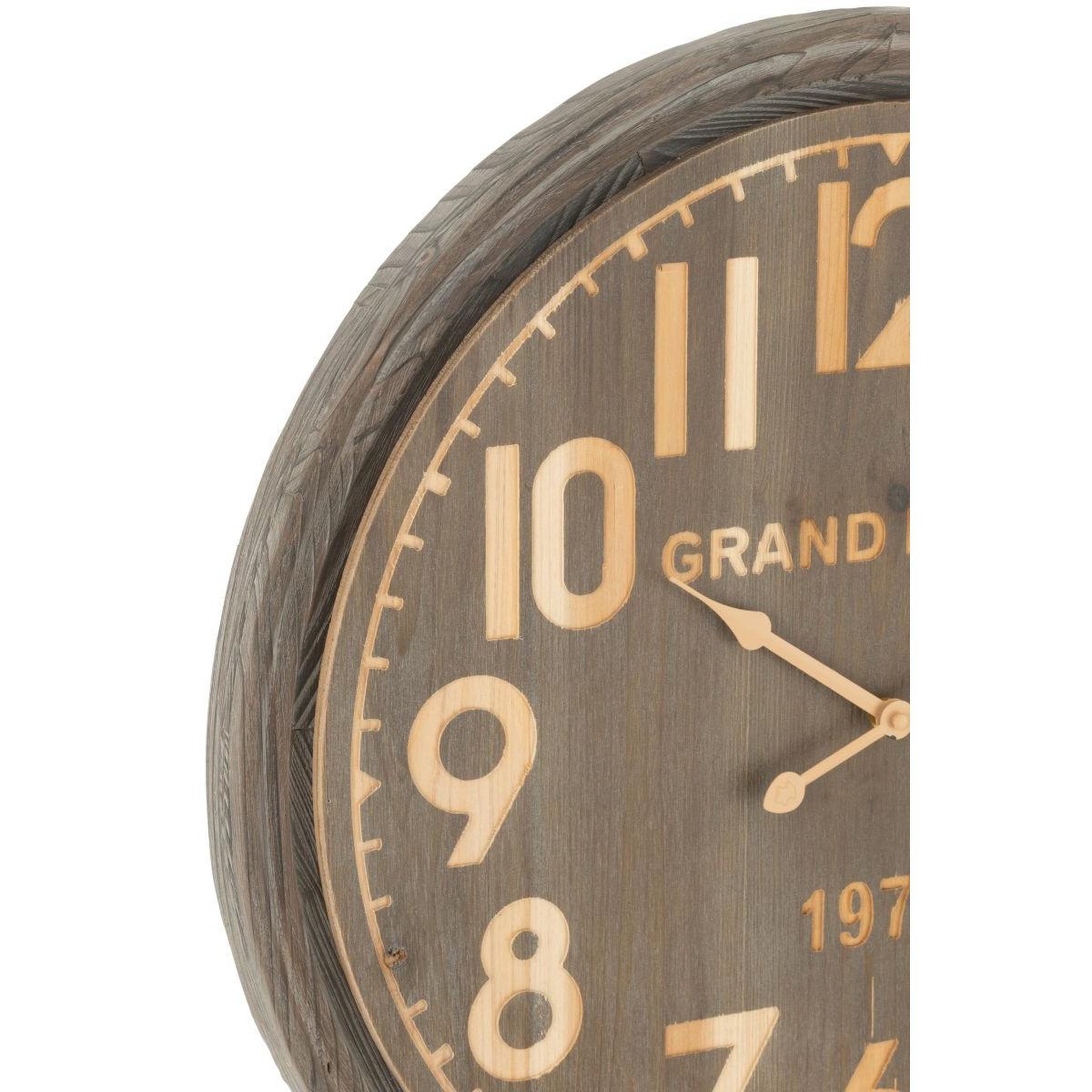Voir la diapositive 2 : J-LINE Horloge murale en bois  grand hotel  58cm marron