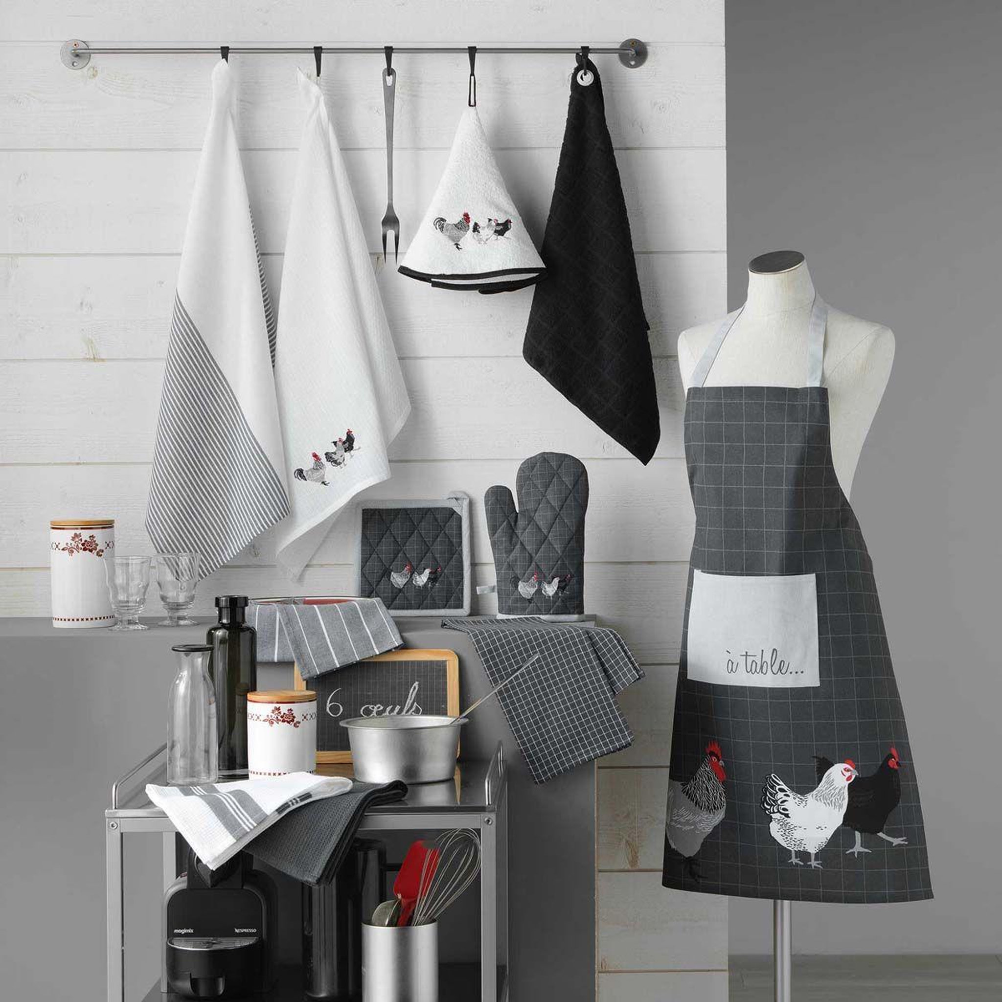 Voir la diapositive 3 : Douceur d'Intérieur Lot de 2 torchons de cuisine  auberge  50x70cm anthracite