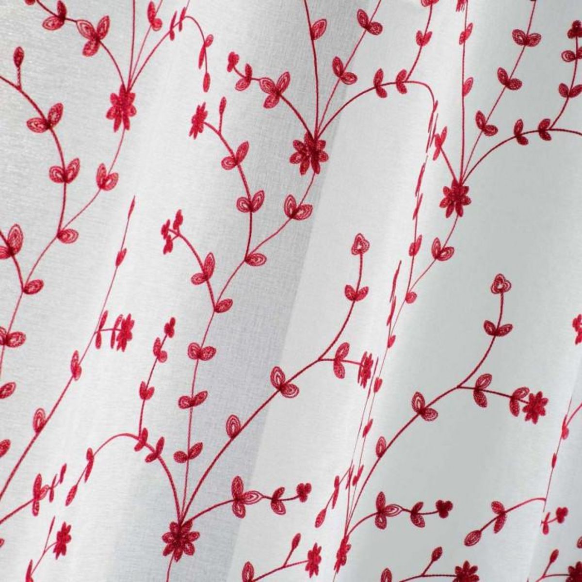 Paris Prix Paire de Voilages  Petite Fleur  60x90cm Blanc & Rouge