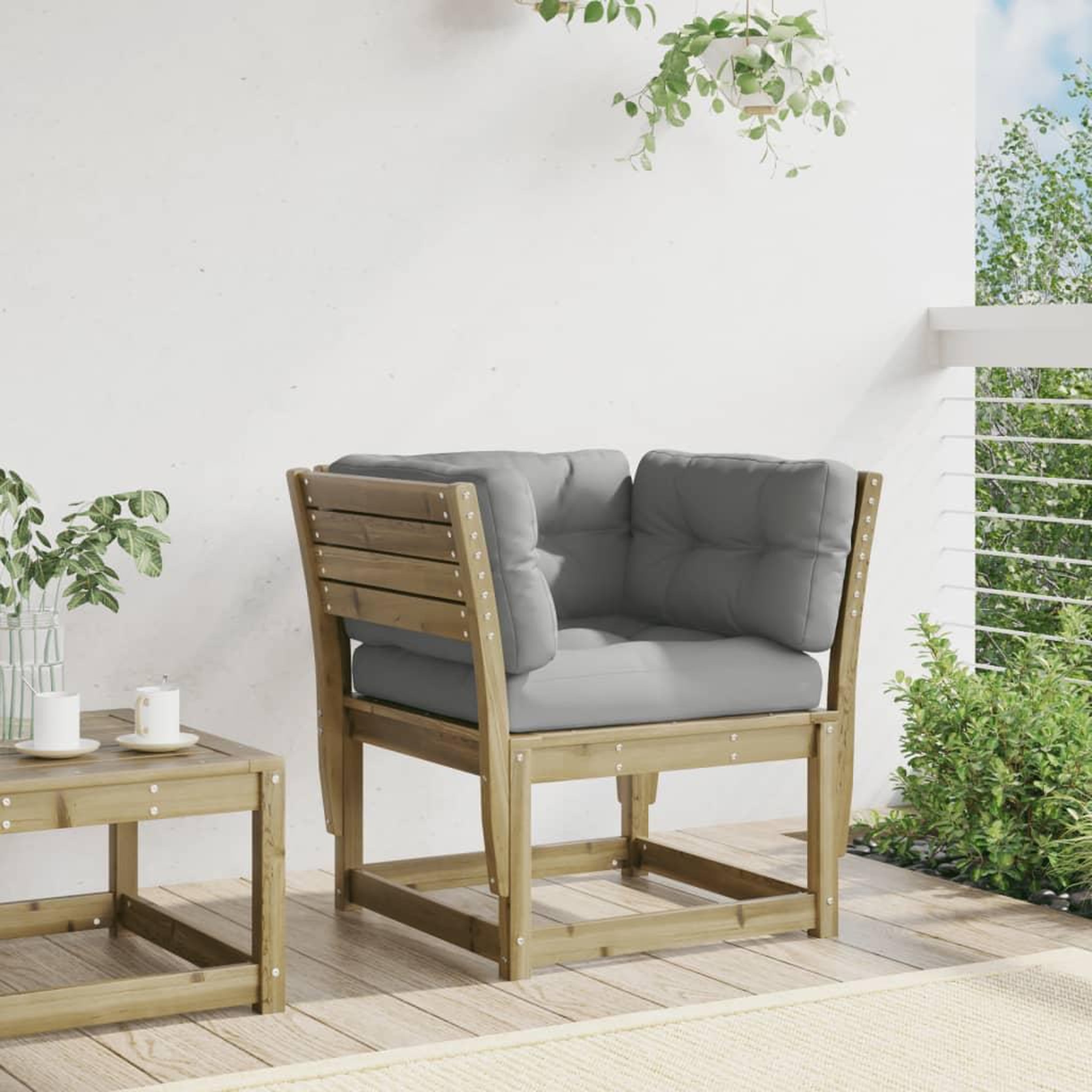 Voir la diapositive 3 : VIDAXL Canape de jardin accoudoirs avec coussins bois pin impregne