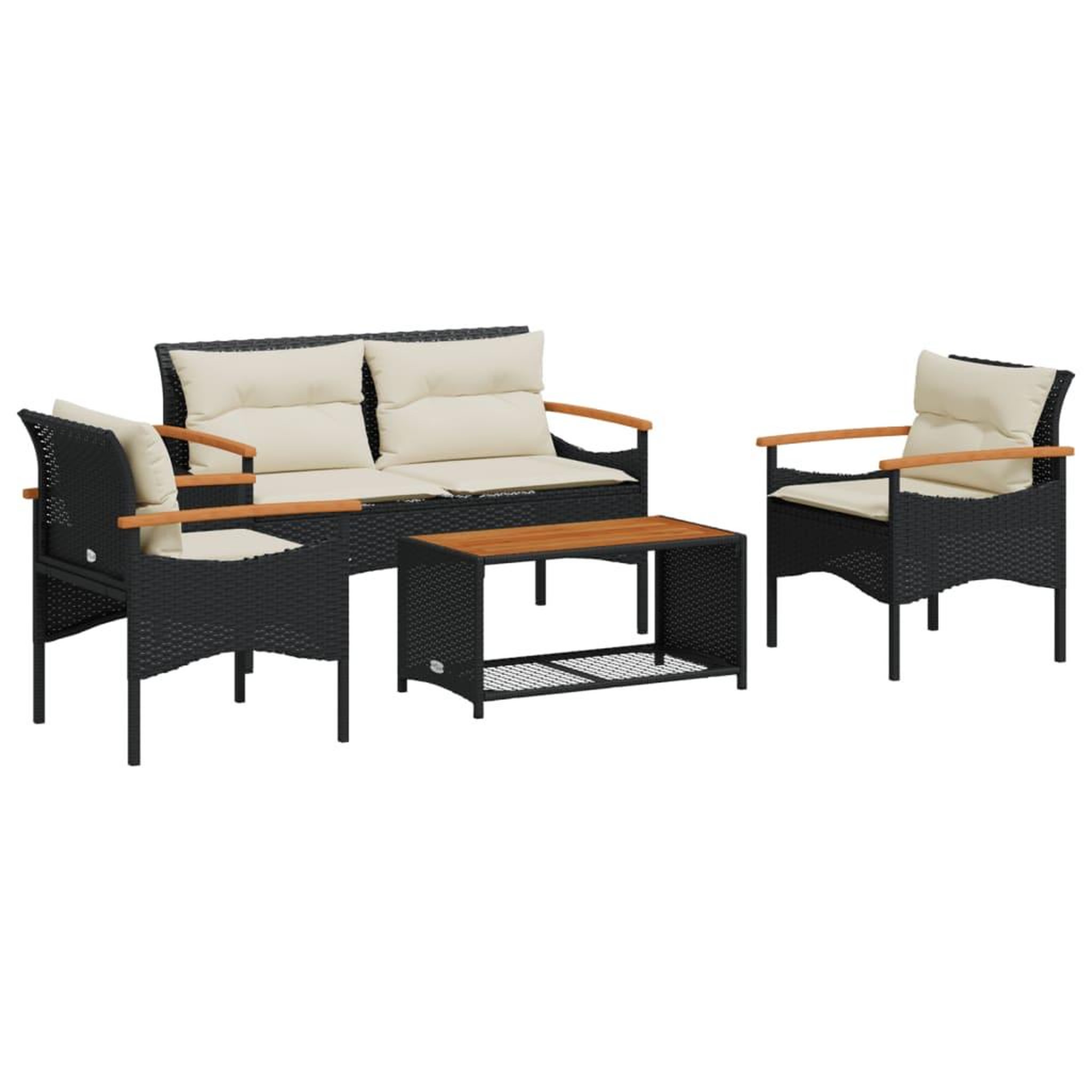 Voir la diapositive 2 : VIDAXL Salon de jardin 4 pcs avec coussins noir resine tressee