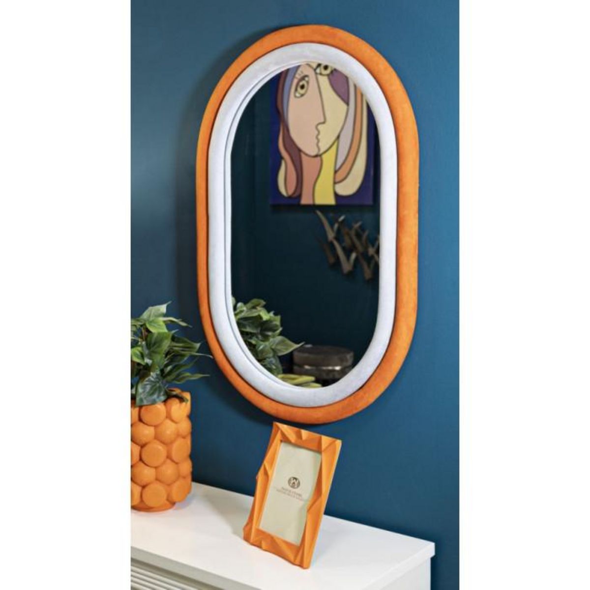 Paris Prix Miroir Mural en Velours  Anthony  90cm Gris & Orange