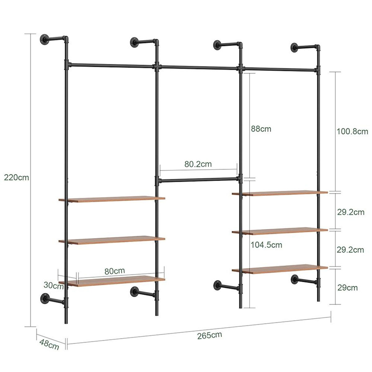 SOBUY Porte-manteaux mural avec étagères Noir 265x48x220cm KLS19-SCH