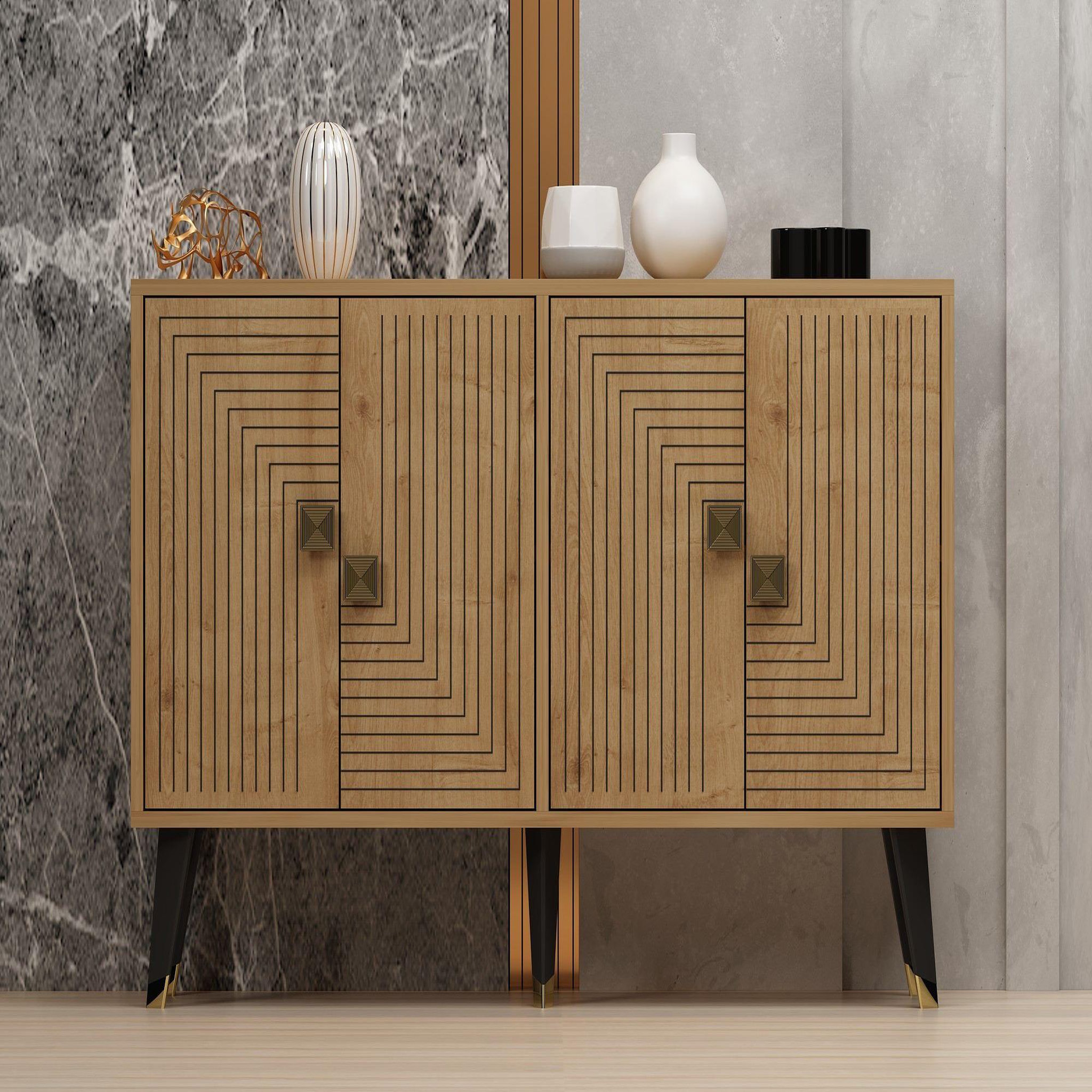 Voir la diapositive 2 : Habitat et Jardin Buffet en bois  Ahart  - 120 x 30 x 80 cm - Chêne Saphir Or