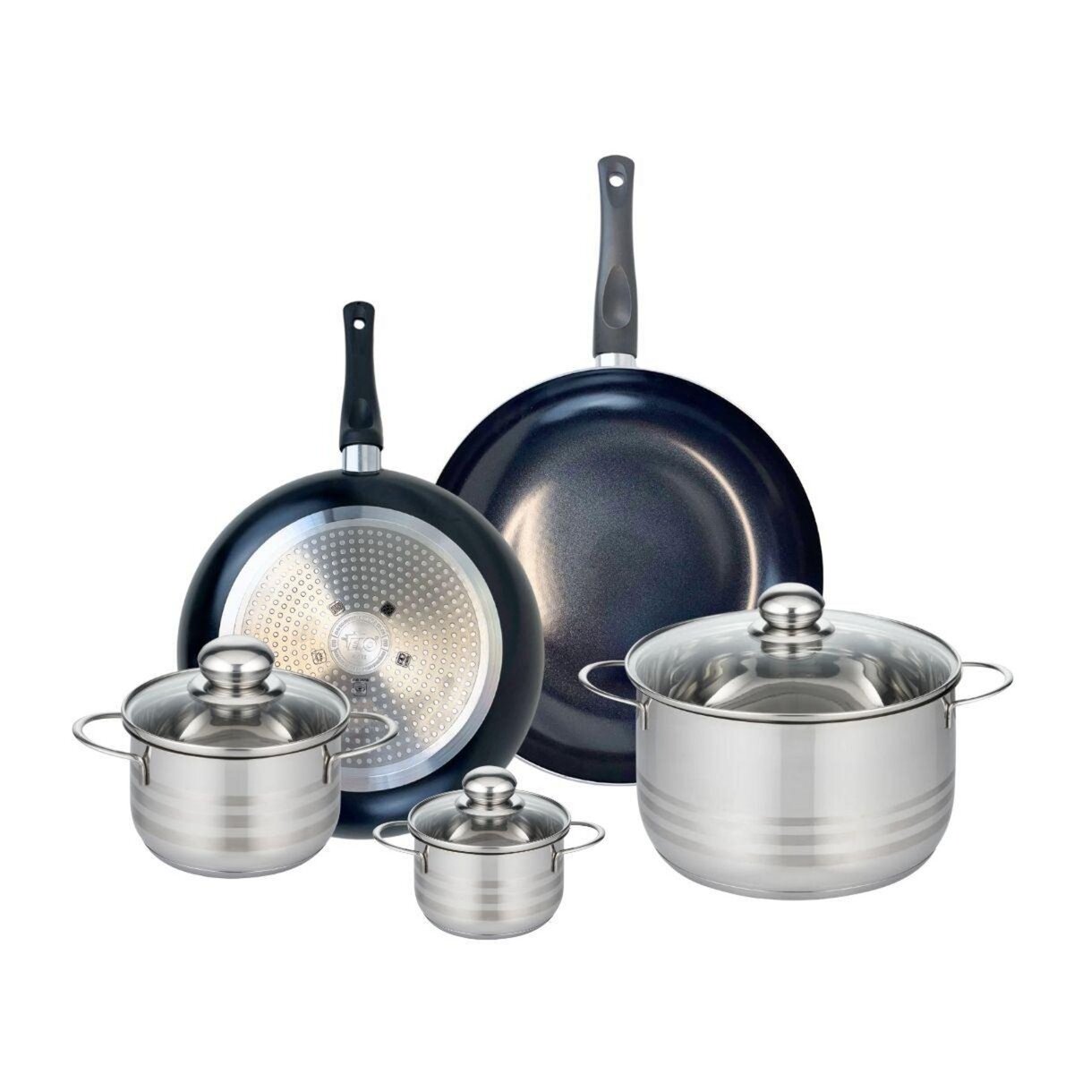 ELO Ensemble de 2 Poêles de cuisson 28 et 32 cm et 3 faitouts 12, 16 et 24 cm Elo Prima Brillant