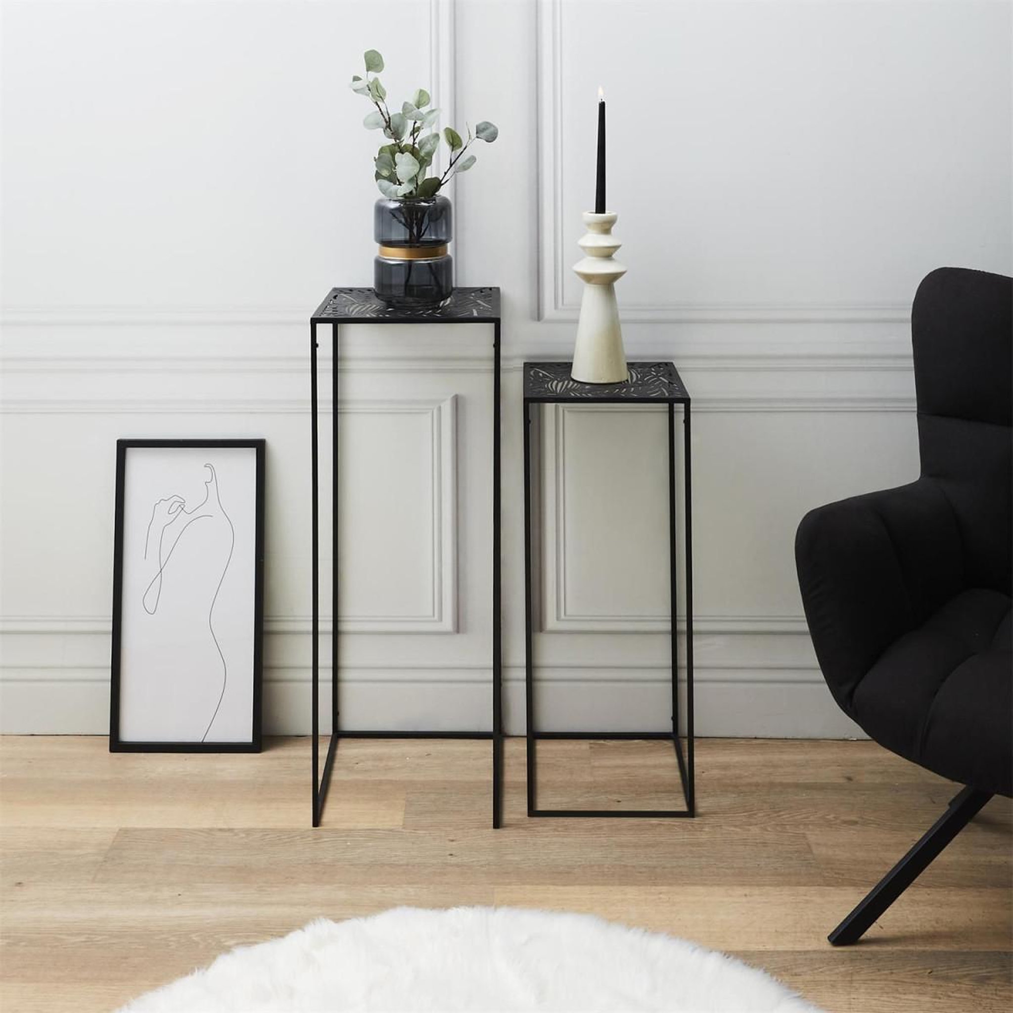 Voir la diapositive 4 : The Home Deco Factory Lot de 2 Sellettes Gigognes Déco  Havana  90cm Noir