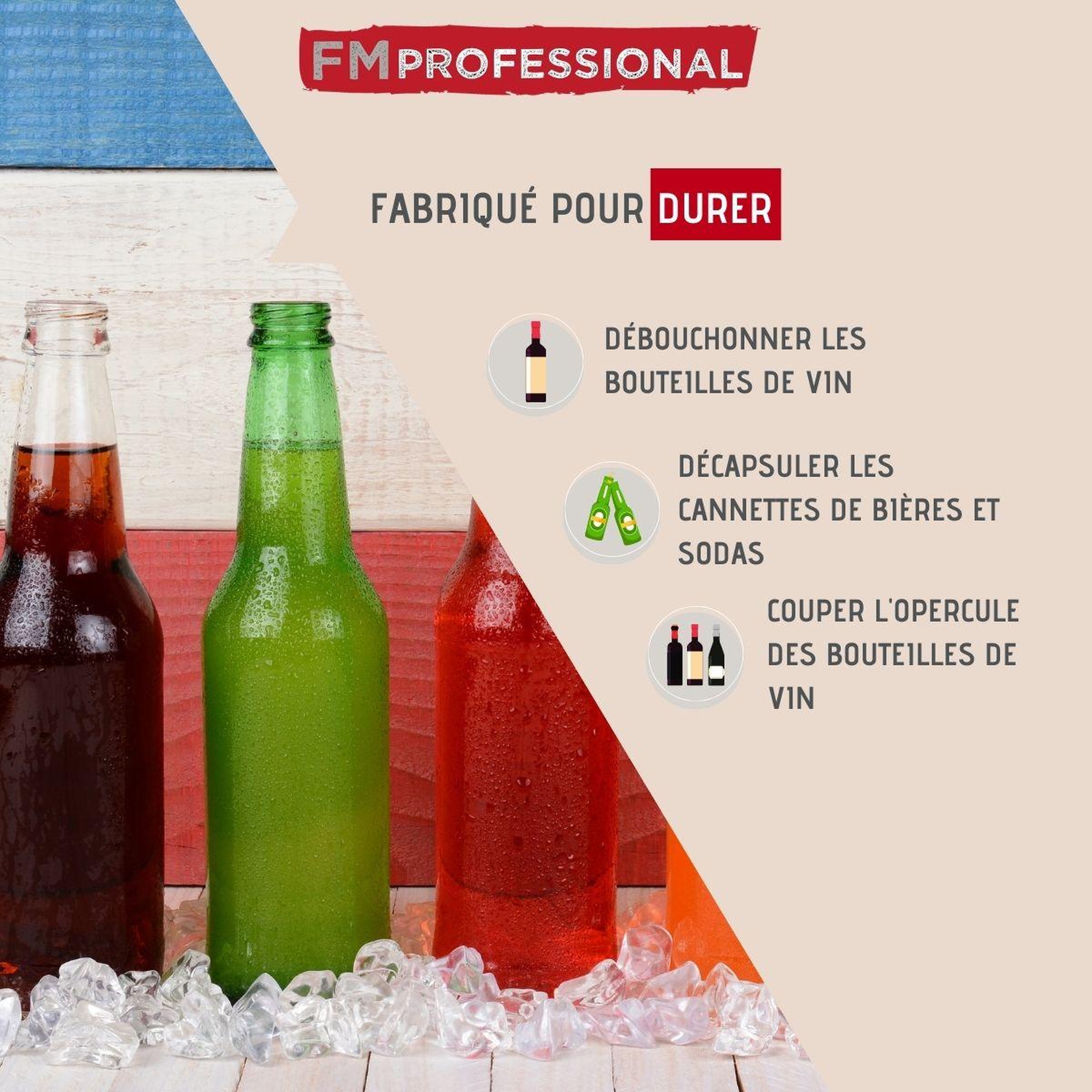 Voir la diapositive 2 : FM PROFESSIONAL Tire-bouchon limonadier en acier fm professional boissons