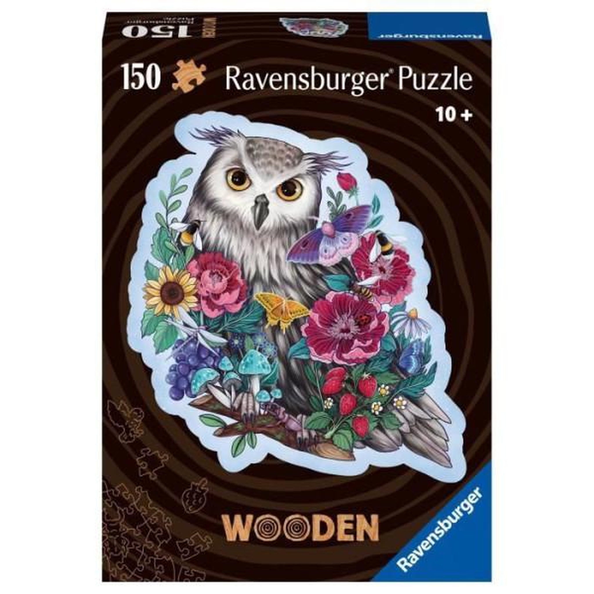 RAVENSBURGER Puzzle en bois hibou floral 150 pieces robustes et naturelles dont 15 figurines en bois (whimsies), des 10 ans, 17511, ravensbur