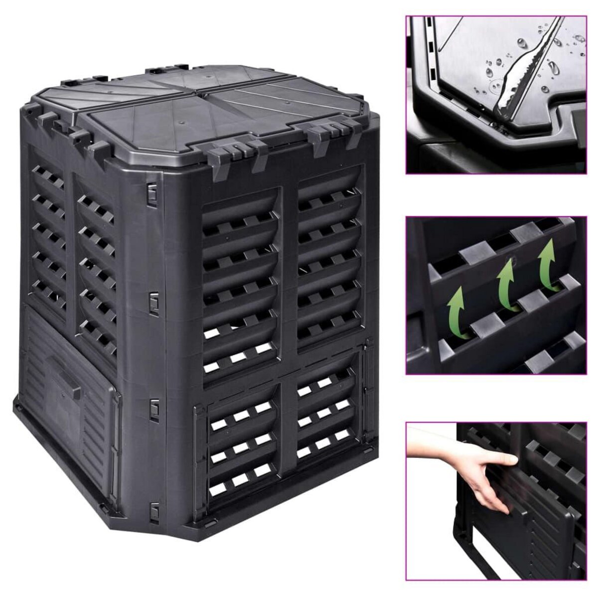 VIDAXL Composteur de jardin Noir 68,9x68,9x83,9 cm 360 L