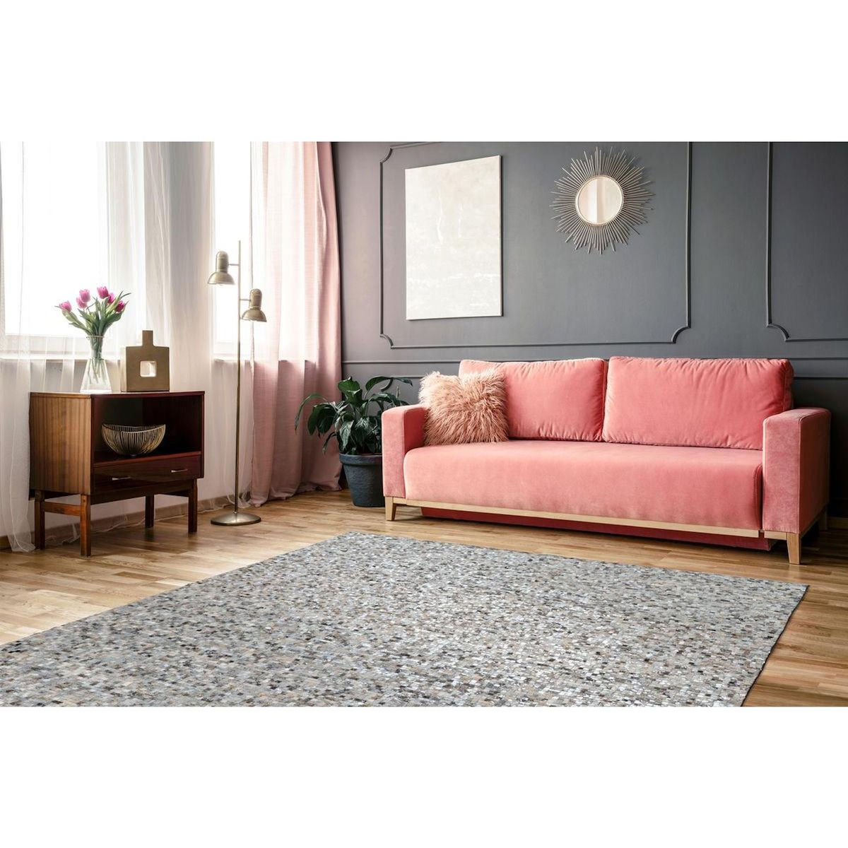Paris Prix Tapis en Cuir Fait Main  Finish  Gris & Argent