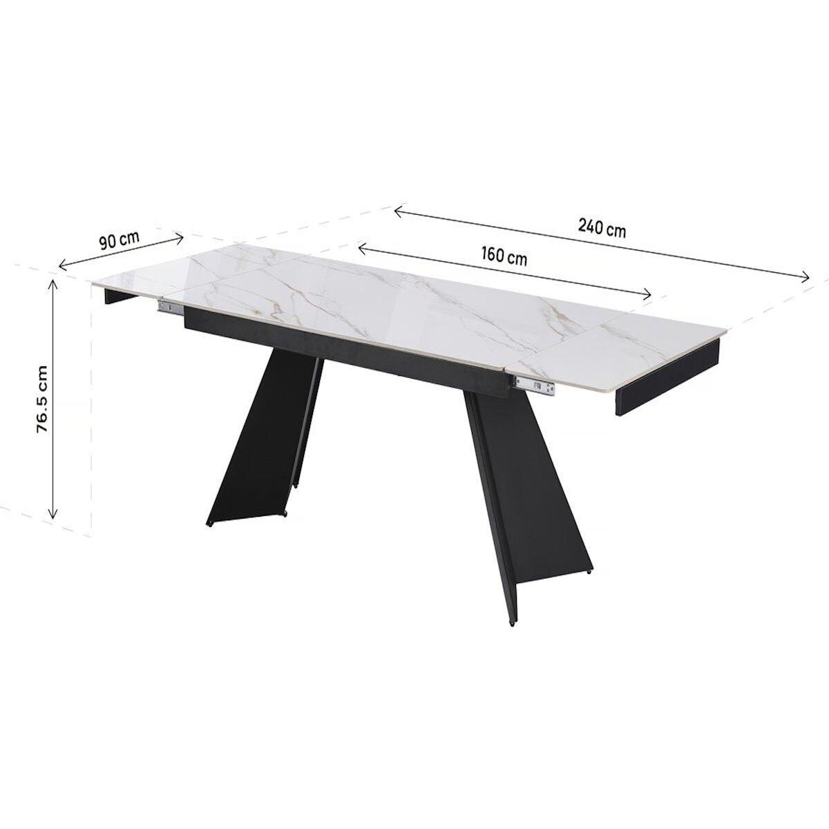 Habitat et Jardin Table de repas extensible en céramique 6 à 10 personnes  Equinoxe  - Blanc marbré gold