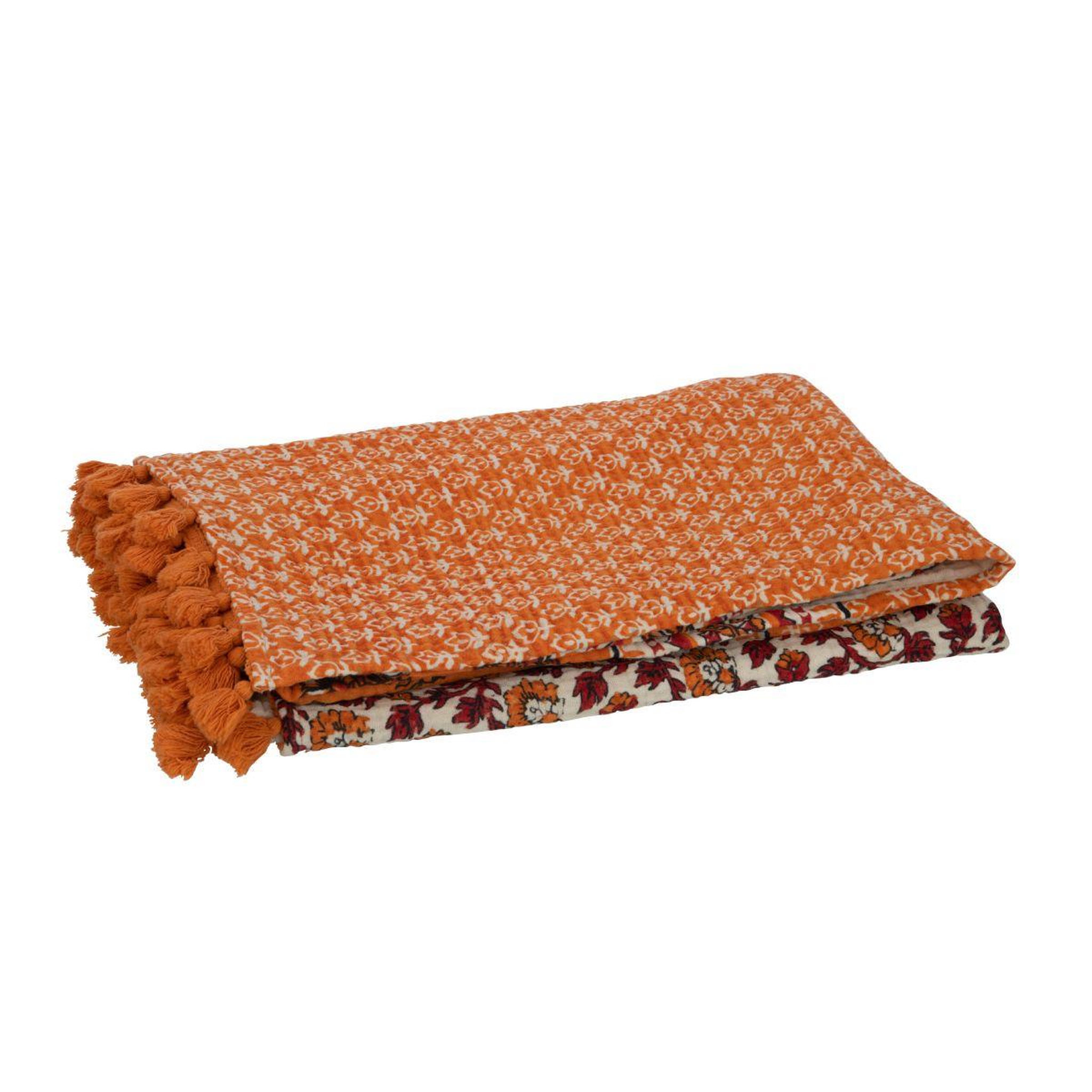 Voir la diapositive 1 : J-LINE Plaid imprimé  fleurs  130x180cm orange