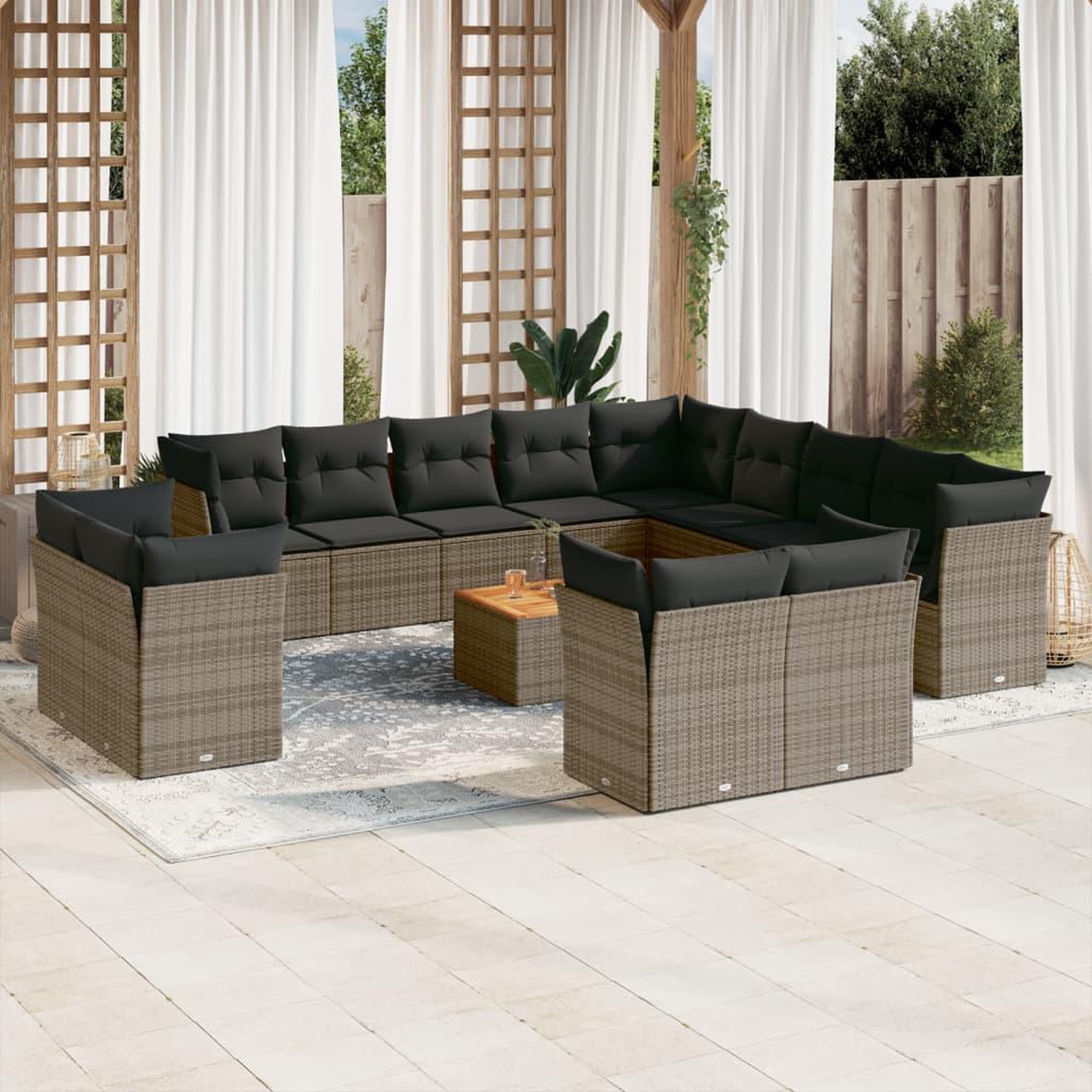 VIDAXL Salon de jardin avec coussins 14 pcs gris resine tressee