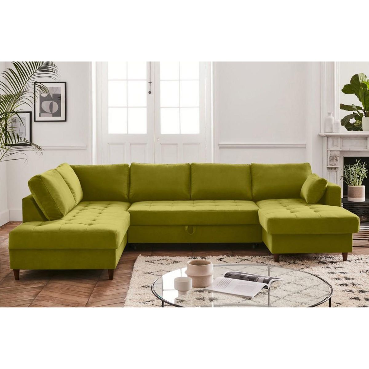 LISA DESIGN Anna - canapé panoramique d'angle gauche - 7 places - convertible avec coffre - en velours