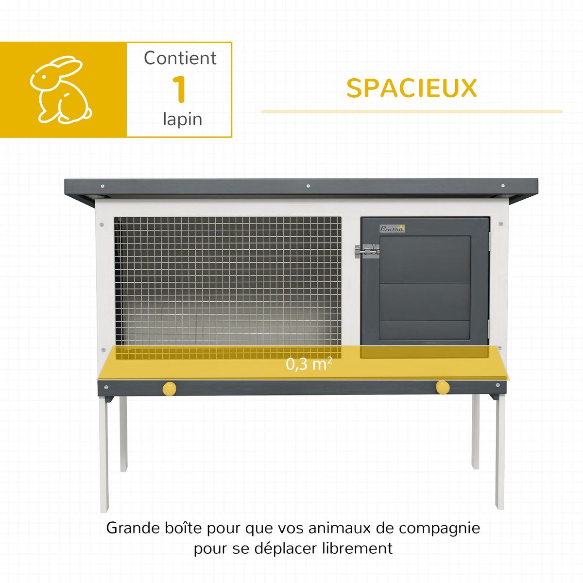 PAWHUT Clapier sur pied cage à lapin avec niche intérieure toit ouvrant porte verrouillable dim. 90L x 45l x 65H cm noir blanc vert
