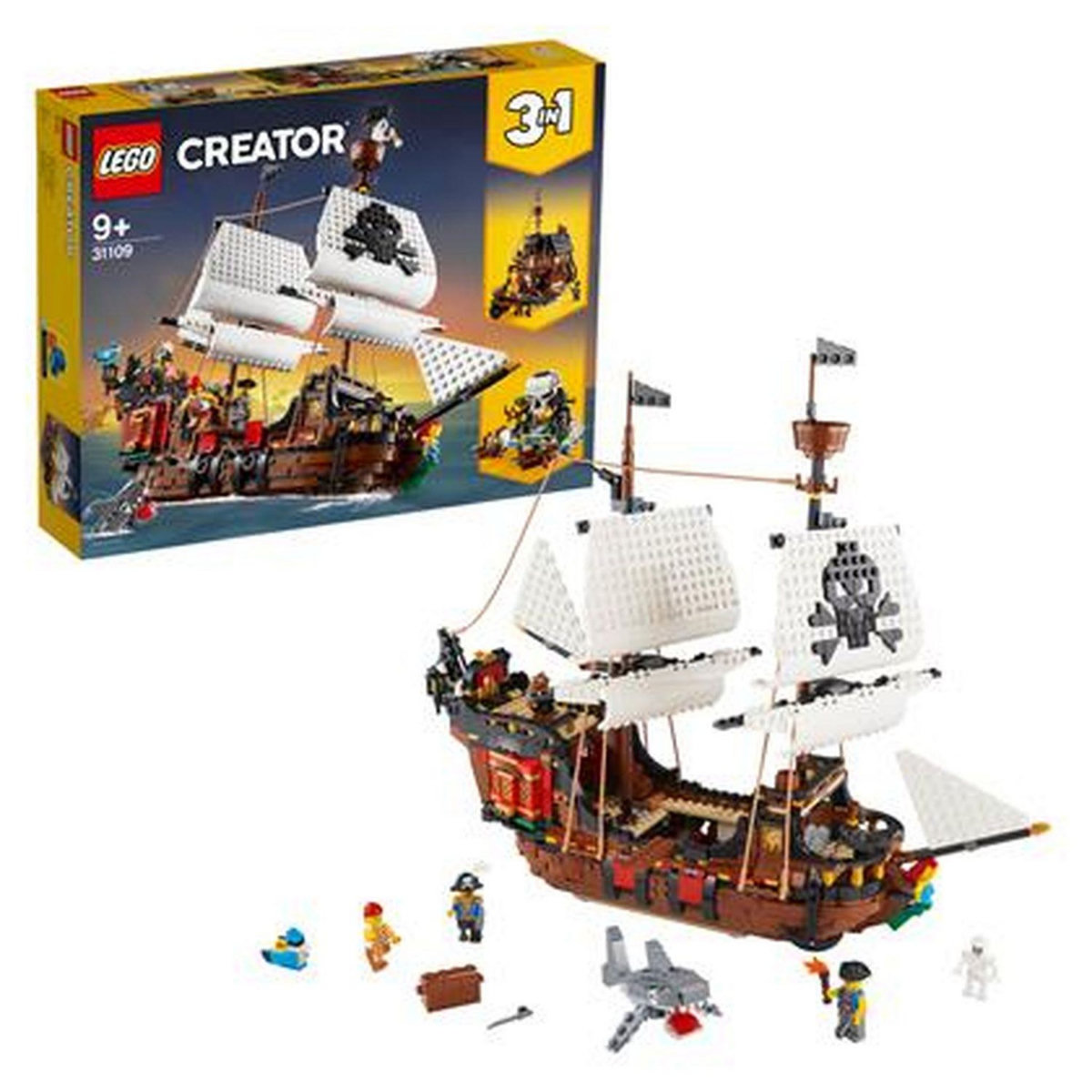 LEGO Creator 31109 Le bateau pirate -  Auberge et Île au Crâne, Jouet Créatif 3 en 1, pour Enfants de 9 Ans et Plus
