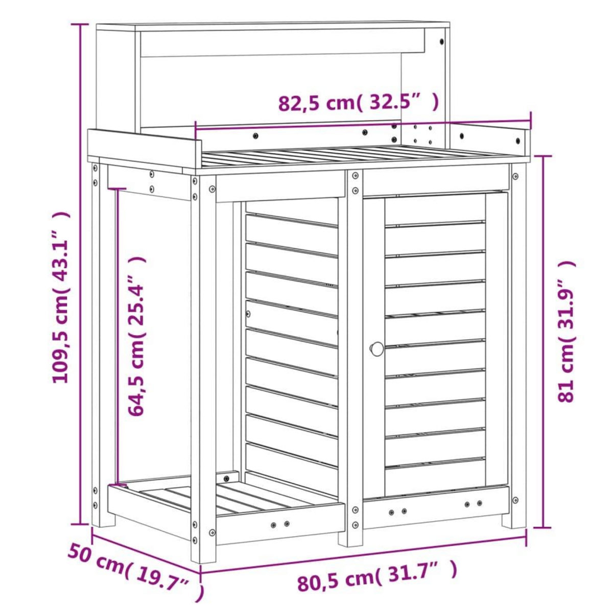 VIDAXL Table de rempotage avec etageres bois massif de douglas