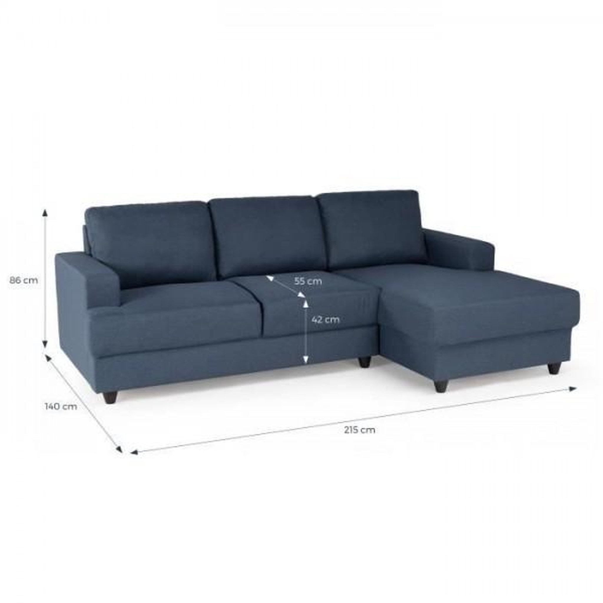 Voir la diapositive 4 : MARKET24 Canapé d'angle droit 4 places - Tissu bleu - Contemporain - L 215 x P 140 H 86 cm - PAUL