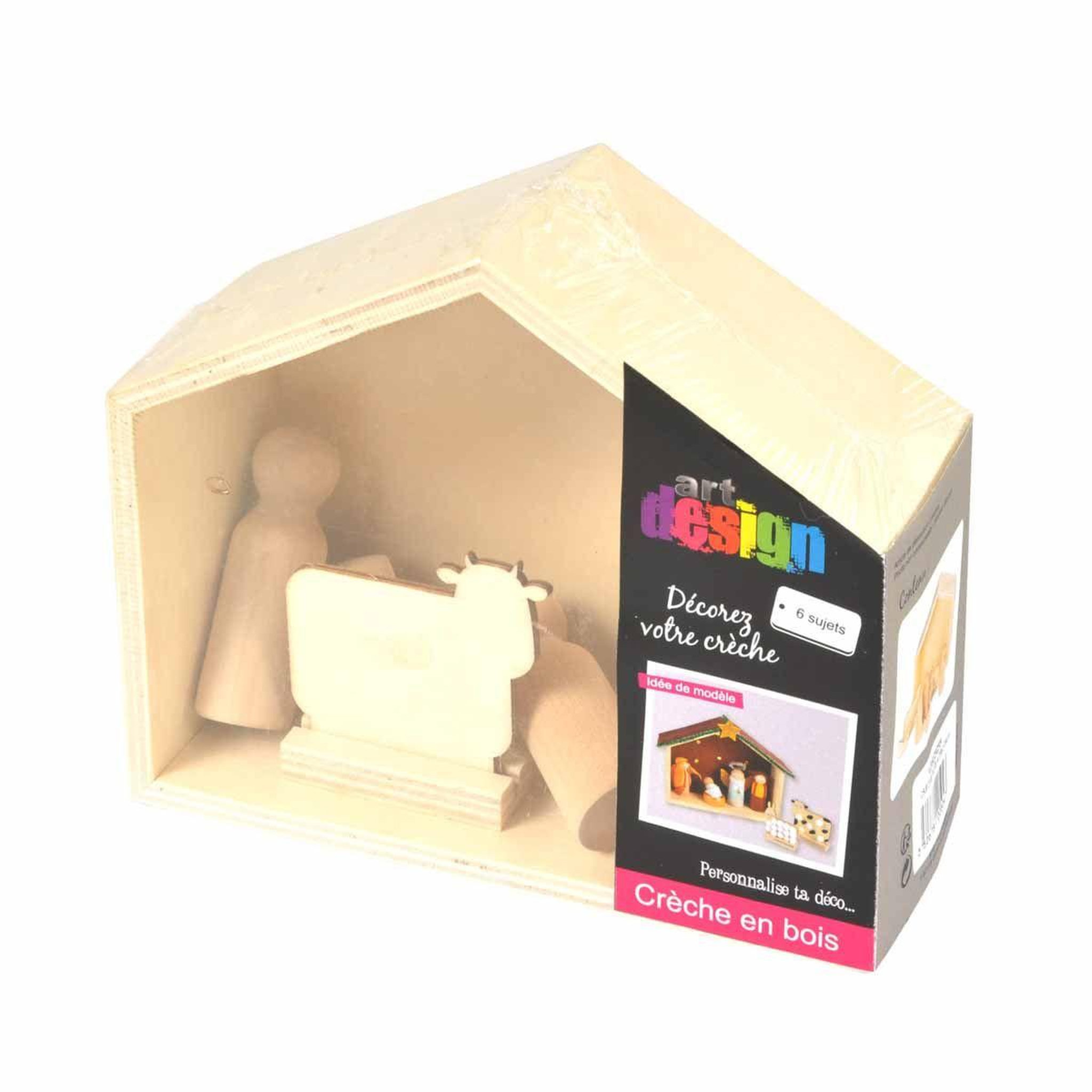 Voir la diapositive 4 : ARTDESIGN Crèche de noël à décorer en bois  6 sujets  naturel