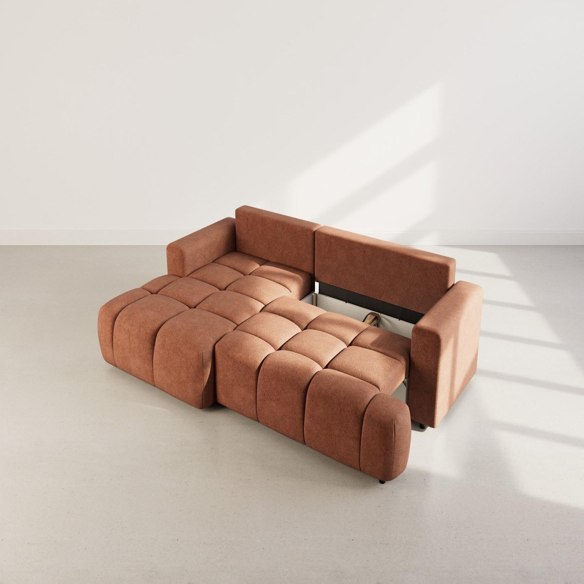 BEST MOBILIER Leonie - canapé d'angle gauche 4 places convertible avec coffre en velours texturé